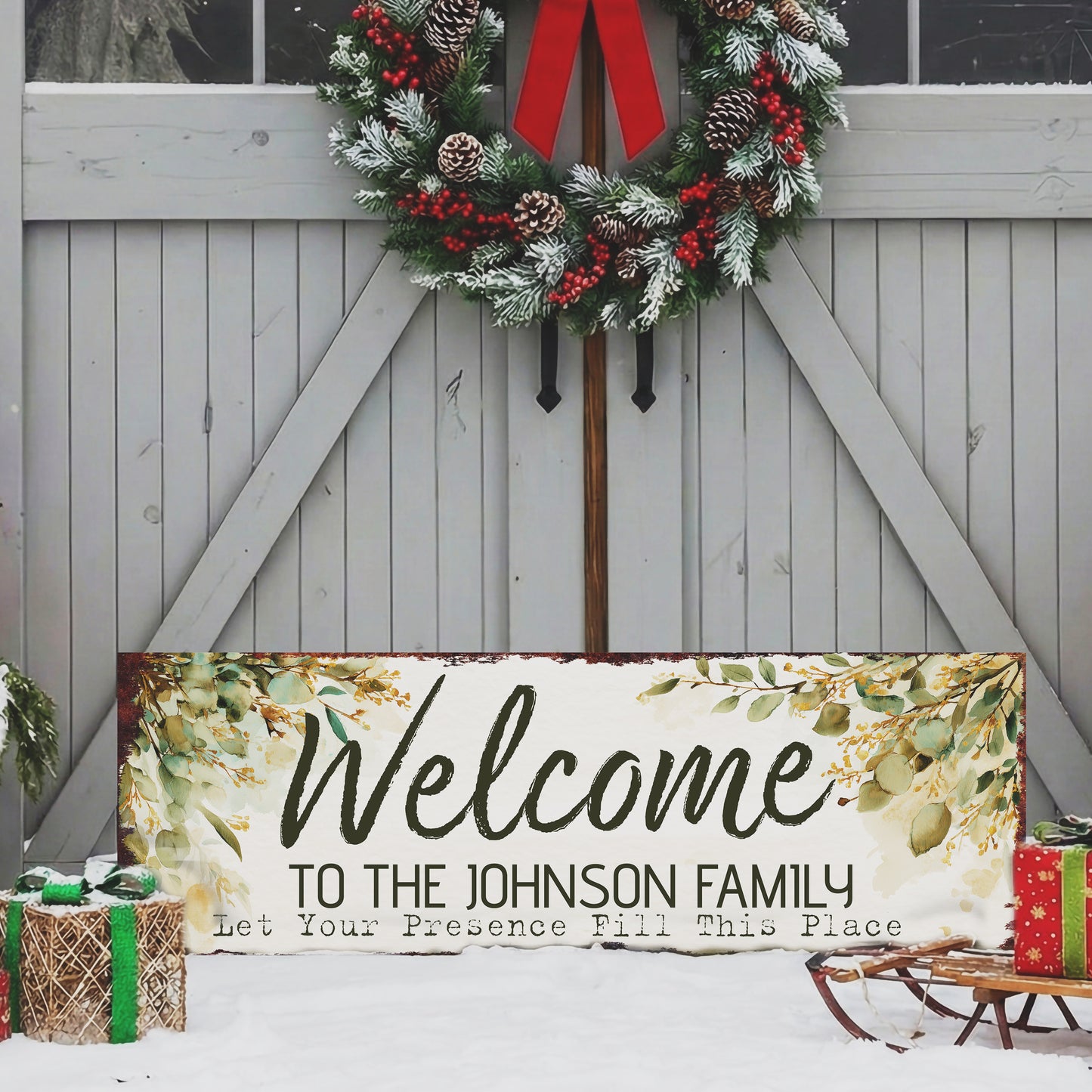 Personalized Family Welcome Sign | Rustic Faith Farmhouse Decor