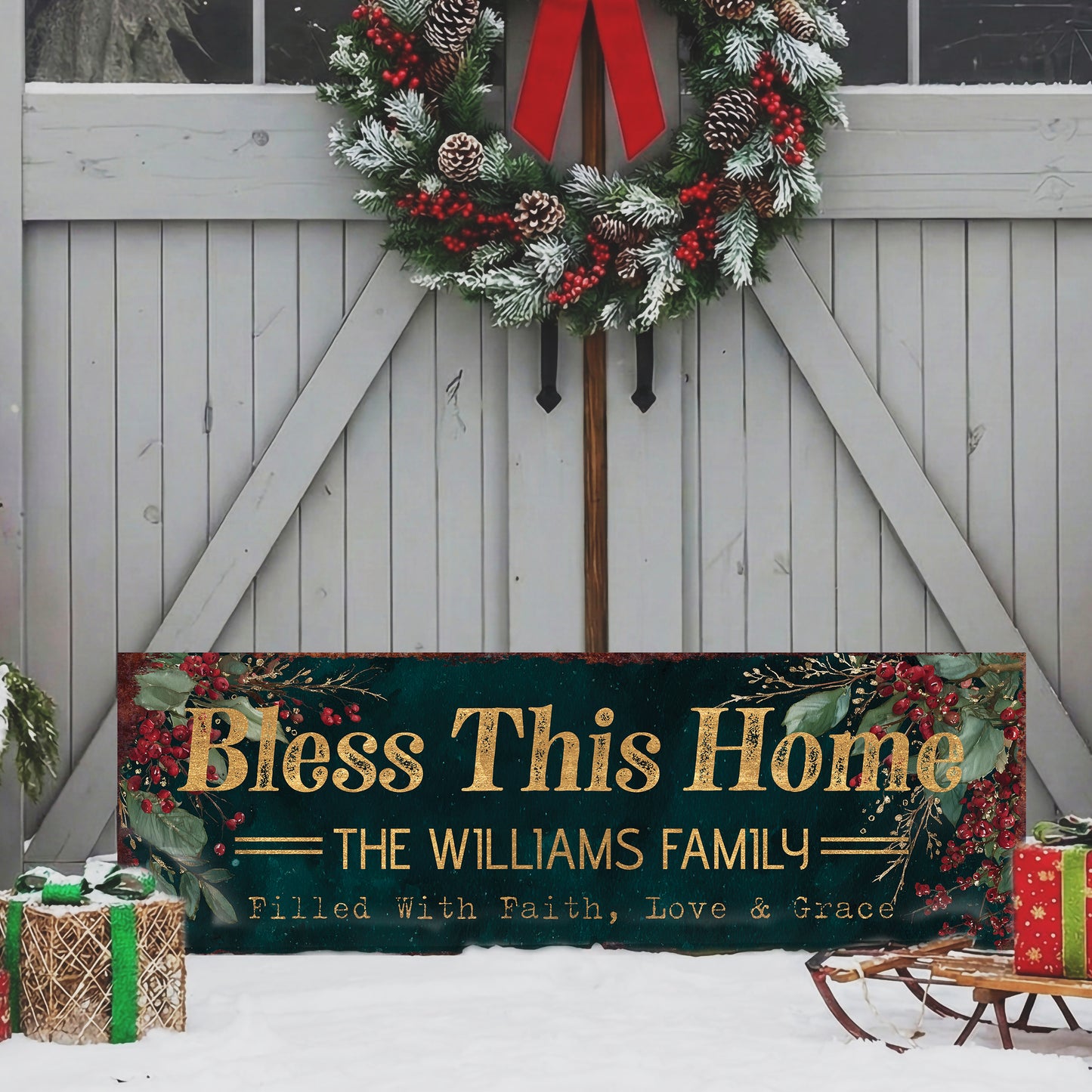 Personalized Family Faith Sign | Rustic Farmhouse Home Blessing Wall Art