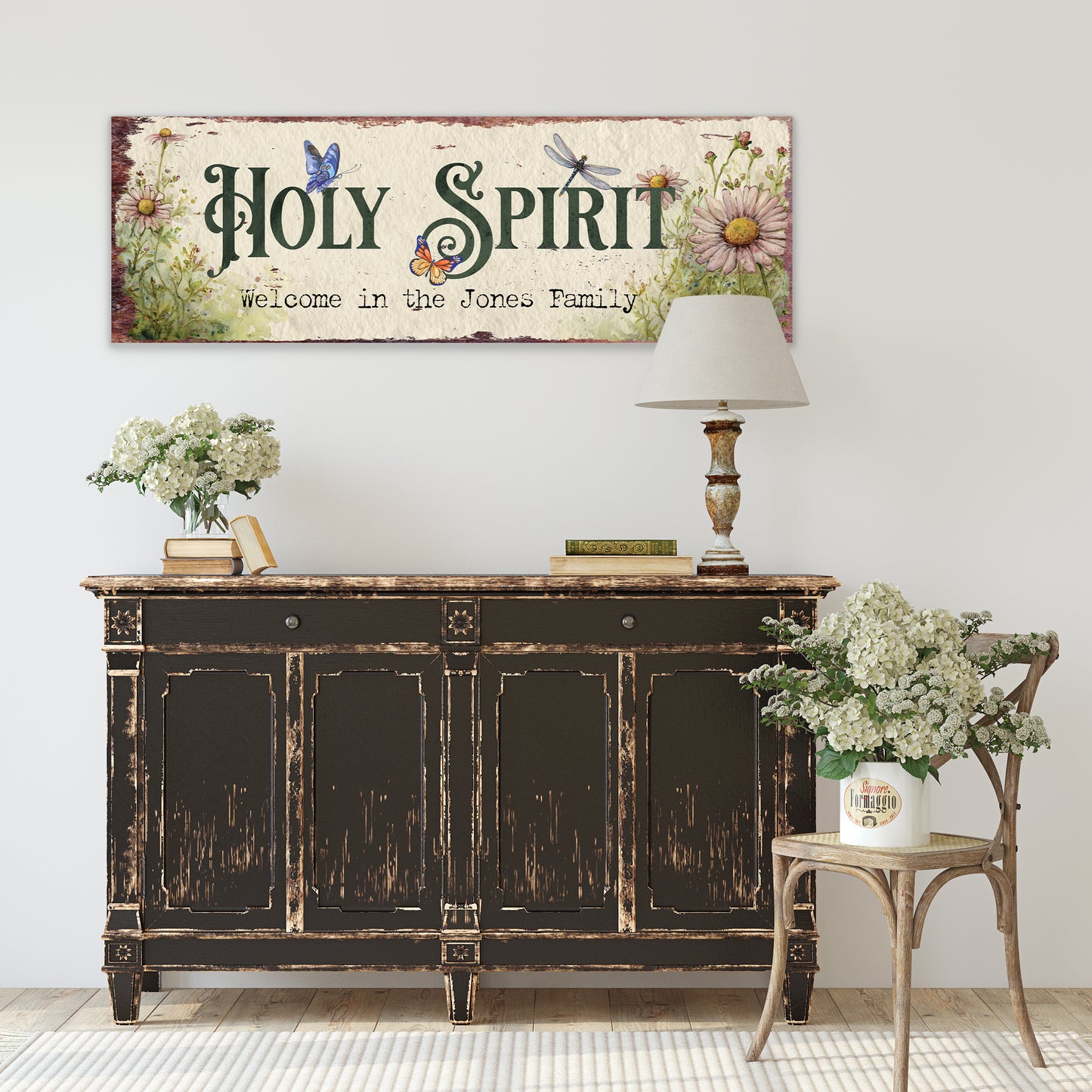 Personalized Holy Spirit Welcome Sign | Rustic Farmhouse Family Art