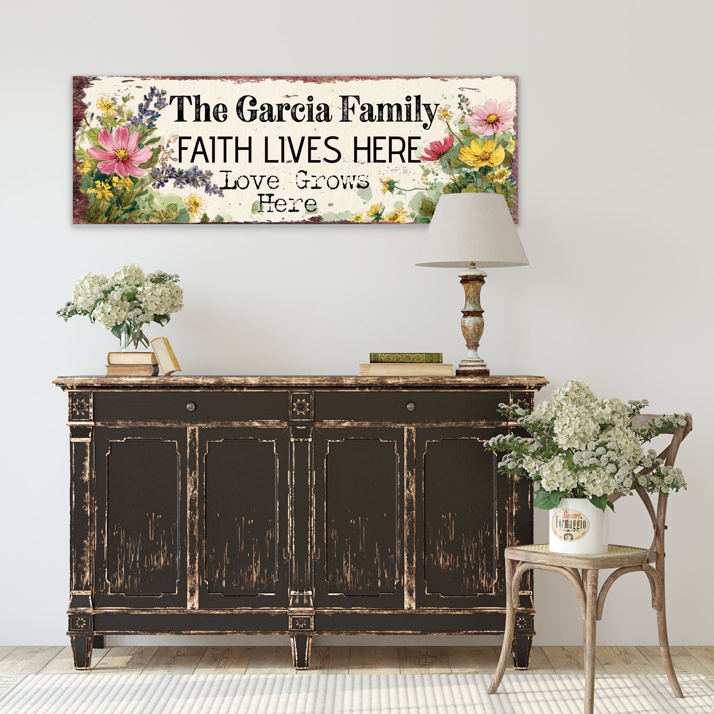 Personalized Rustic Farmhouse Family Sign - Faith & Love Home Wall Art
