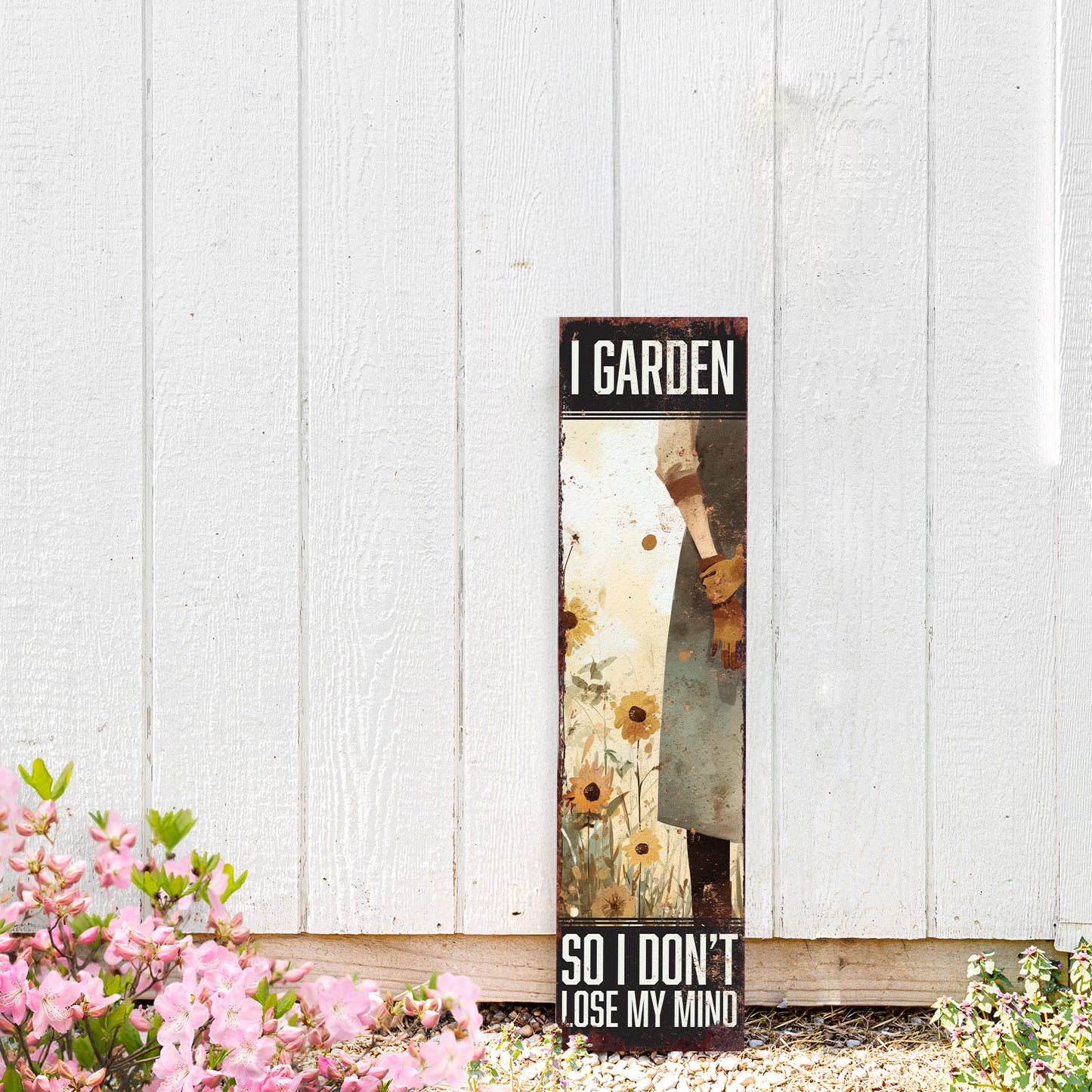 Humorous Garden Porch Sign – 'I Garden So I Don't Lose My Mind' Rustic Wall Art
