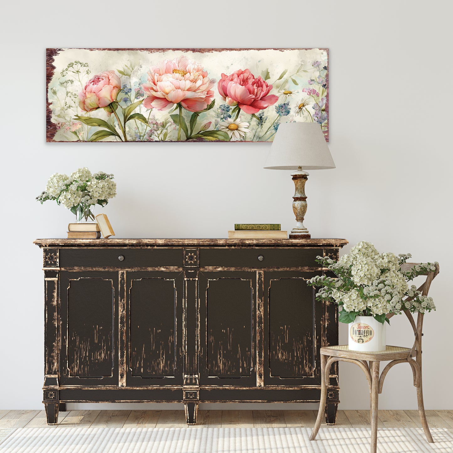 Spring Peony Wall Art | Rustic Farmhouse Floral Home Decor