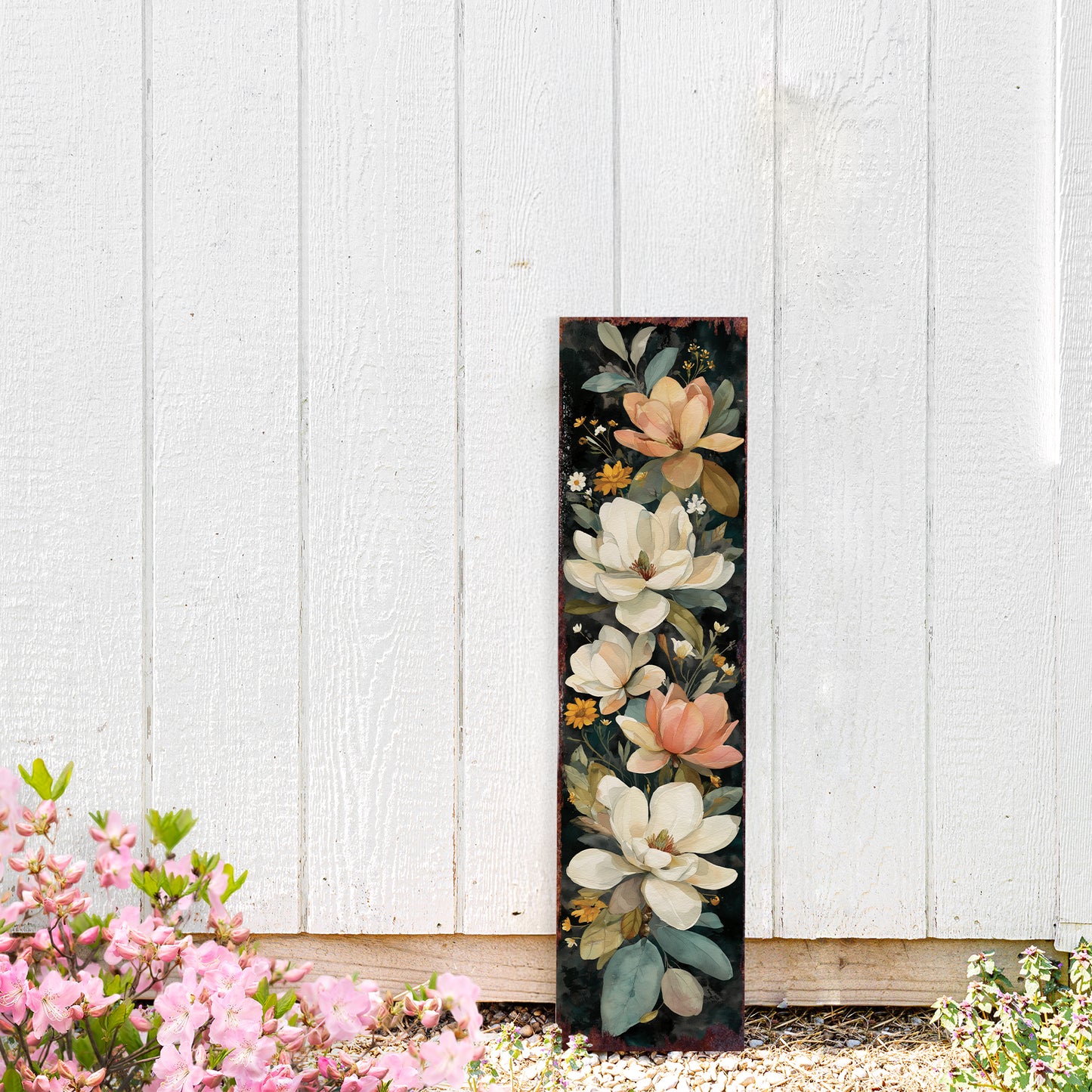 Spring Magnolia Welcome Porch Sign - Elegant Floral UV Sealed Outdoor Decor for Front Door