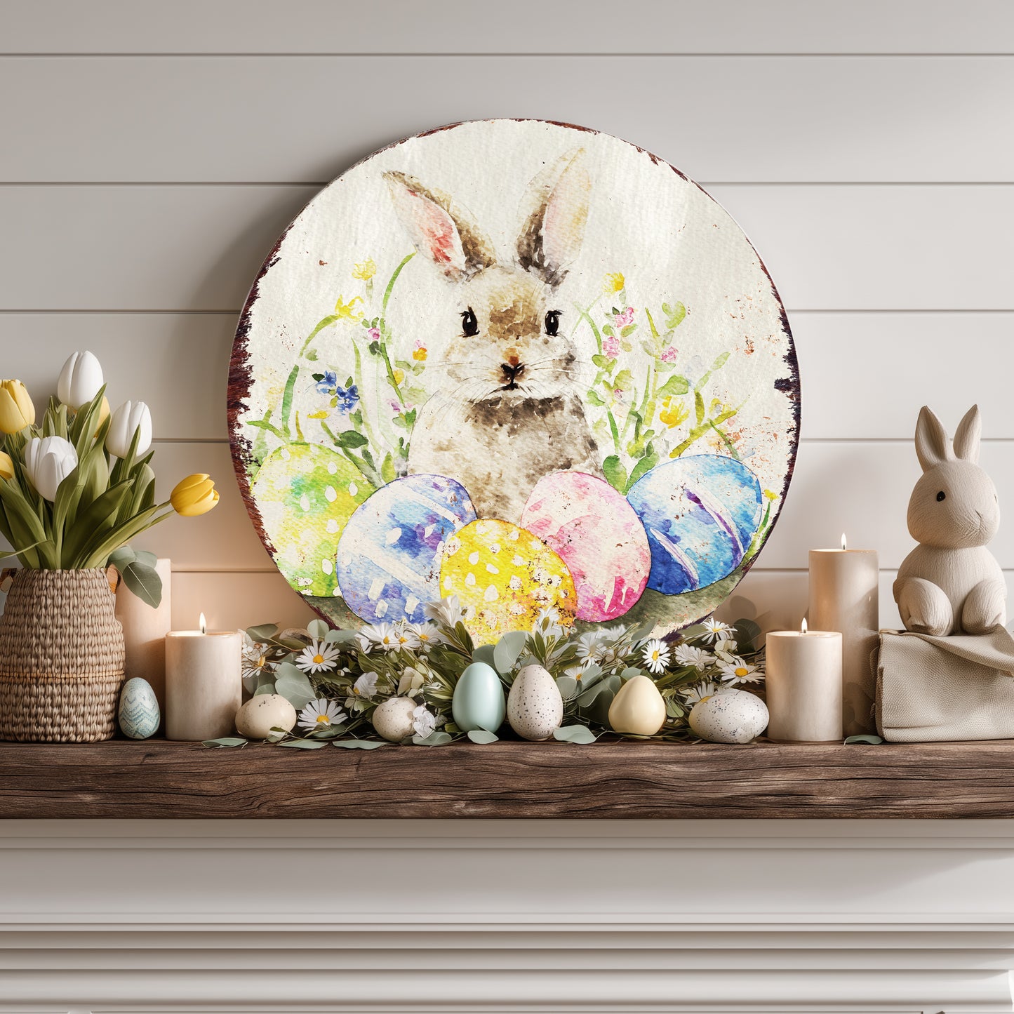 Easter Farmhouse Welcome Sign - Rustic Bunny Spring Porch Decor for Entryway & Door