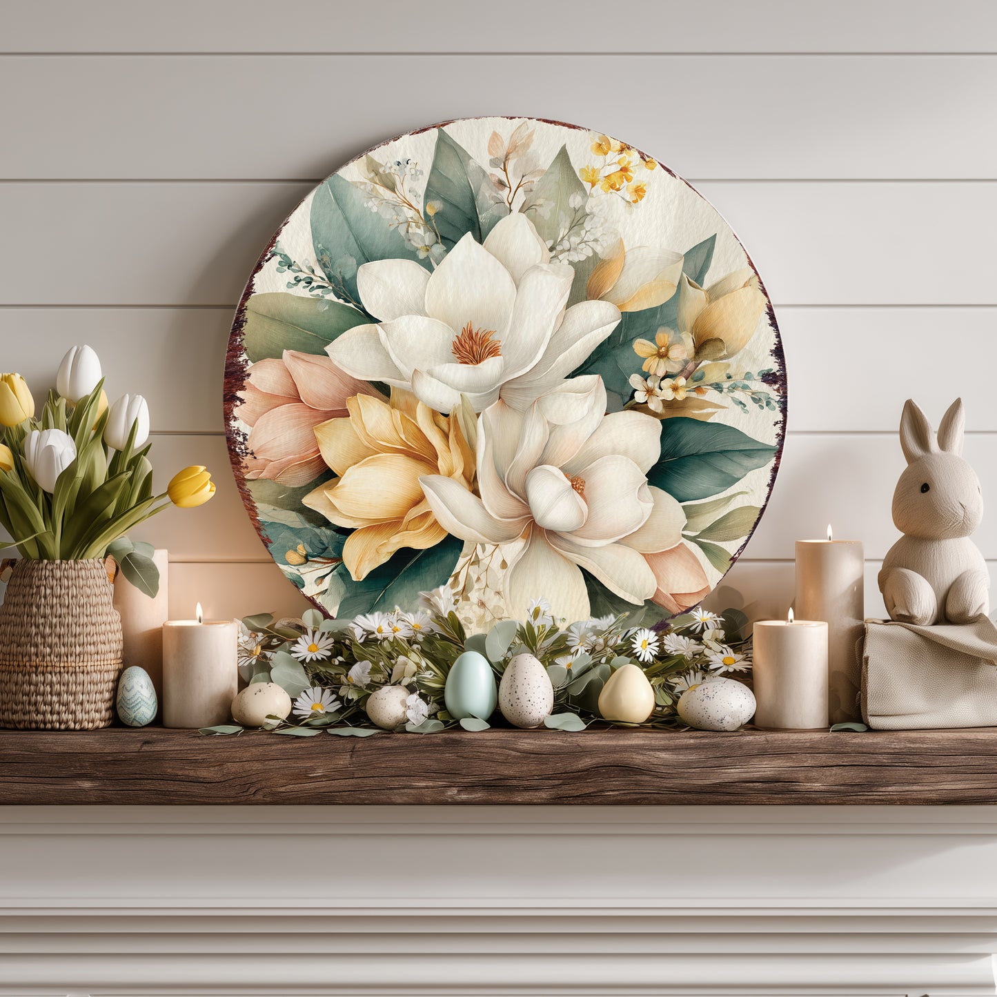 Charming Spring Farmhouse Magnolia Sign - Rustic Porch & Door Welcome Decor