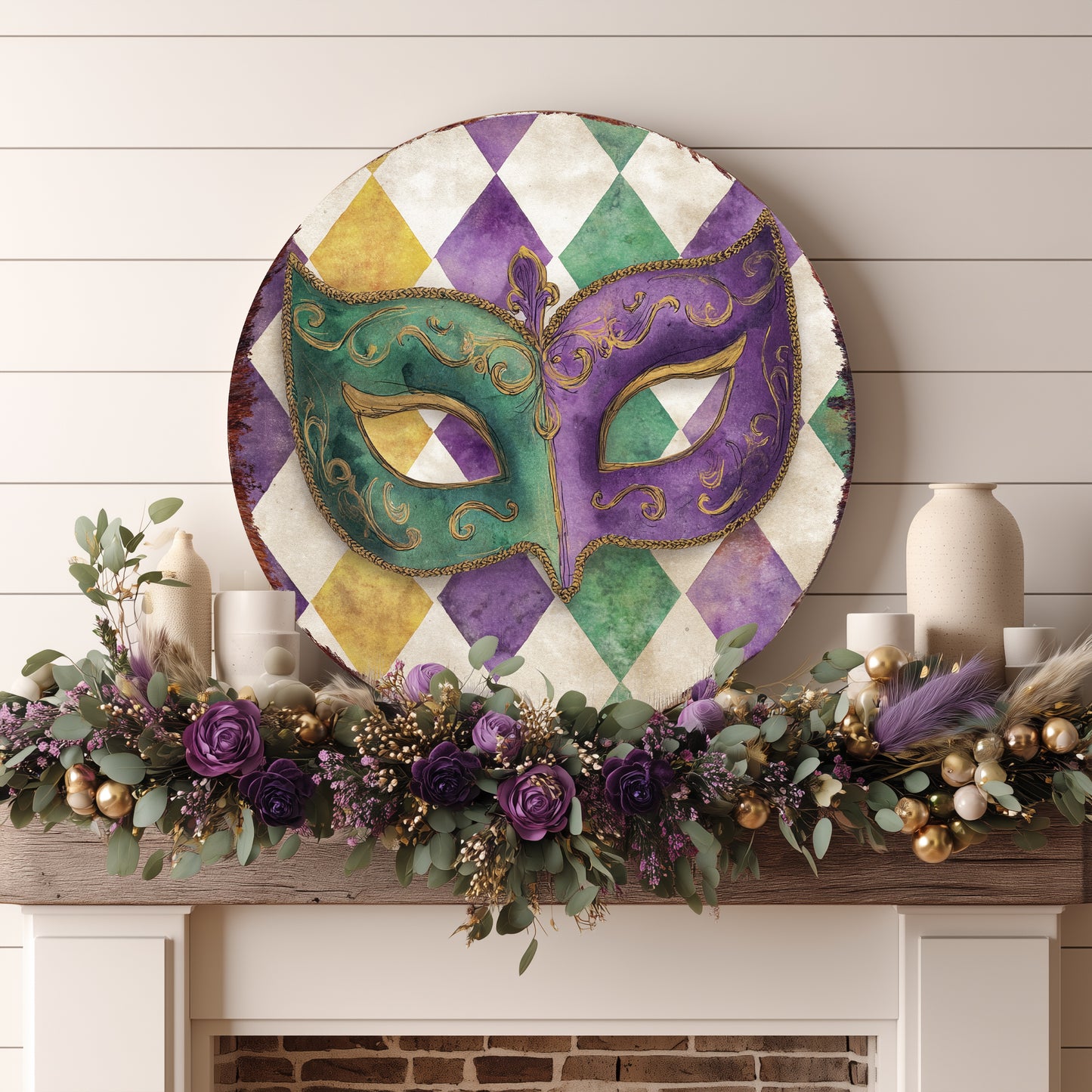 Mardi Gras Wall Sign - Festive Jester Mask & Fleur de Lis Art for Covered Porch Entryway