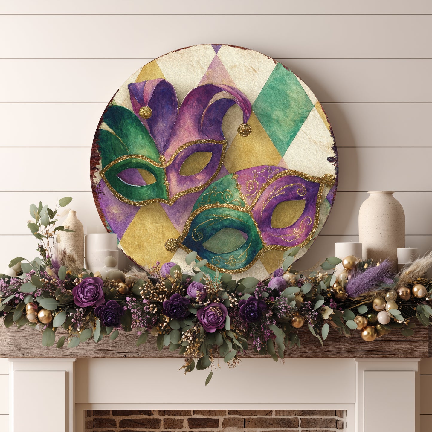 Festive Mardi Gras Wall Sign - Whimsical Jester Mask Fleur de Lis Art for Covered Porch & Entryway Decor