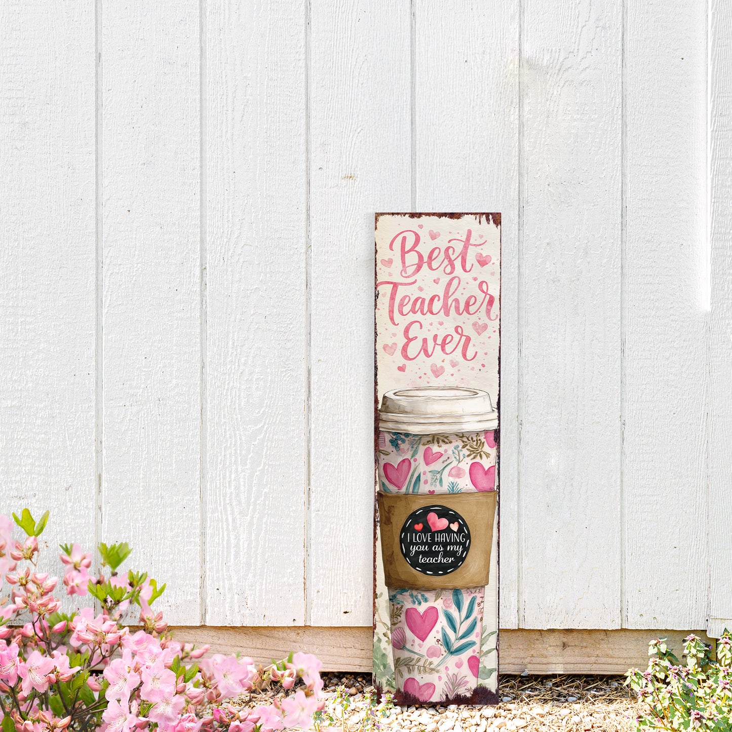 Thoughtful Teacher Valentine Gift Porch Sign - Elegant Floral 'Best Teacher Ever' Decor for Front Door