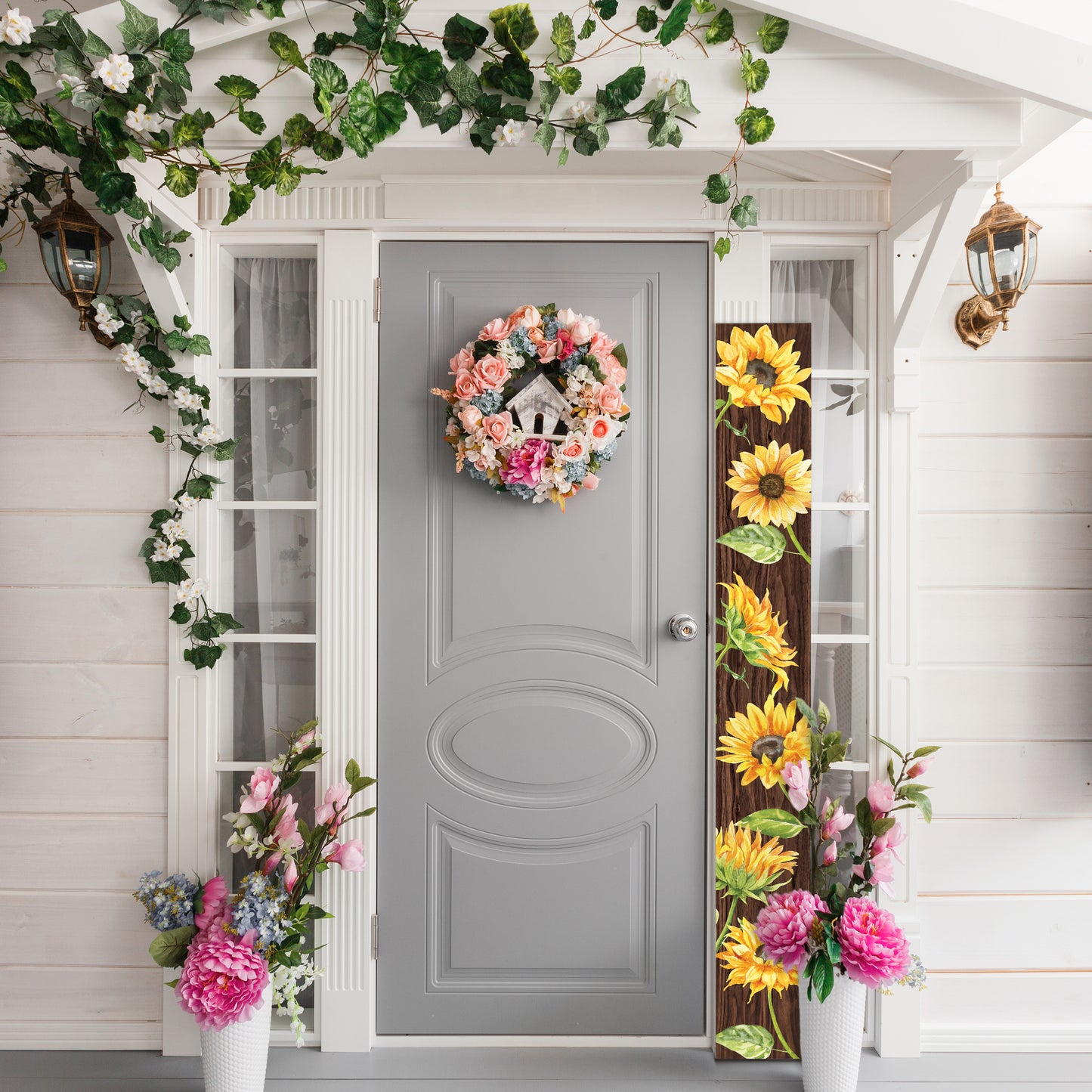 72in Sunflower Porch Sign, Charming Brown Welcome Decor for Front Door, Rustic Vertical Garden Wall Art, Seasonal Home Decoration