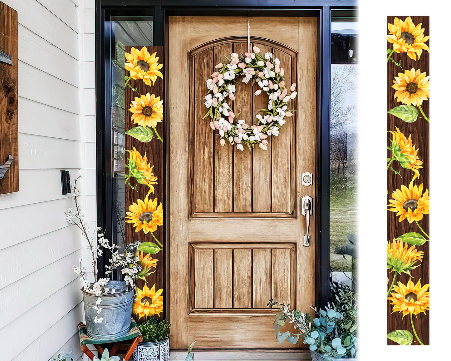 72in Sunflower Porch Sign, Charming Brown Welcome Decor for Front Door, Rustic Vertical Garden Wall Art, Seasonal Home Decoration