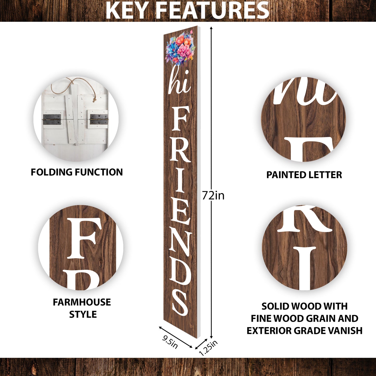 Welcome Your Guests with a Warm Touch: 72in Foldable "Hi Friends" Brown Porch Sign, Perfect Outdoor Decor for All Seasons