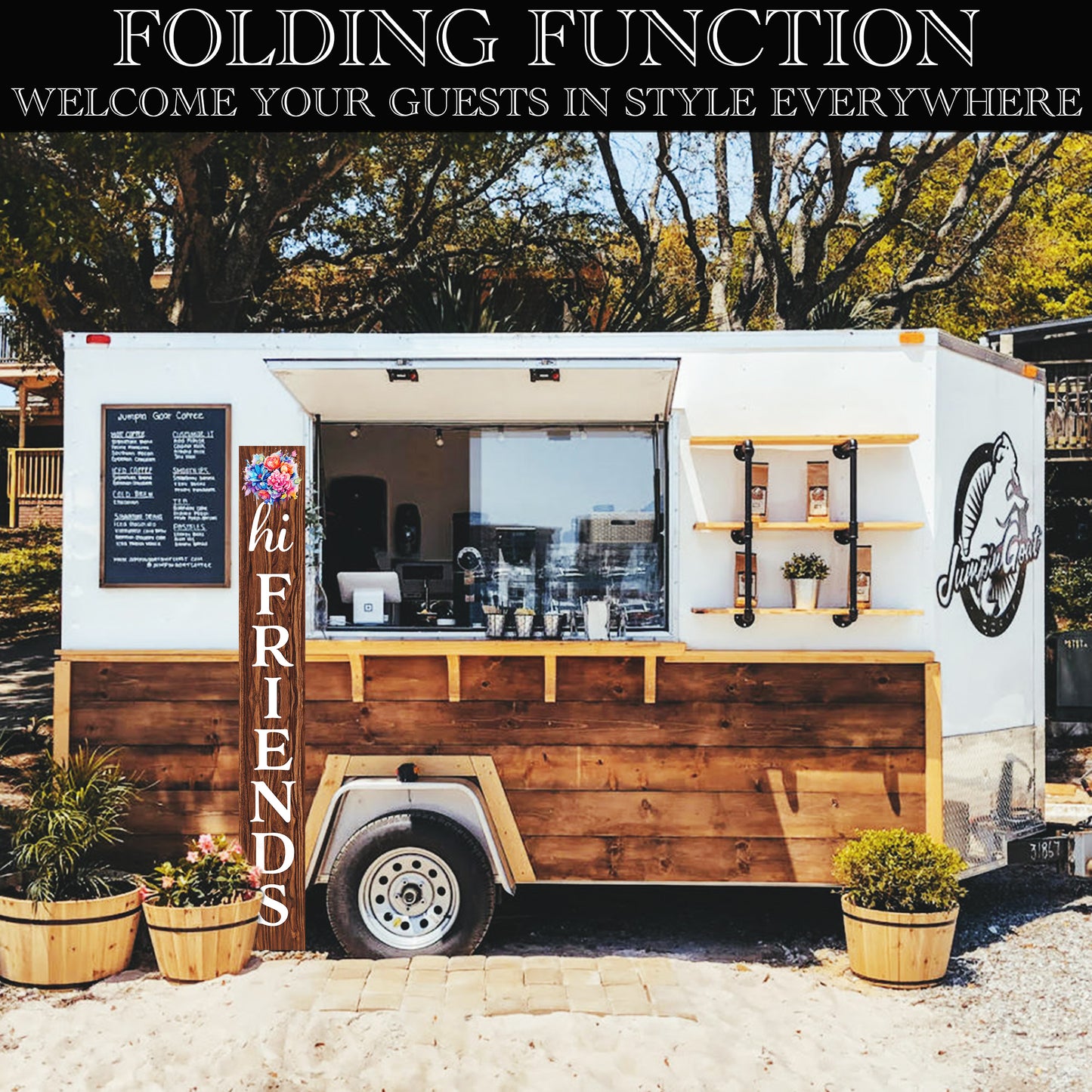 Welcome Your Guests with a Warm Touch: 72in Foldable "Hi Friends" Brown Porch Sign, Perfect Outdoor Decor for All Seasons