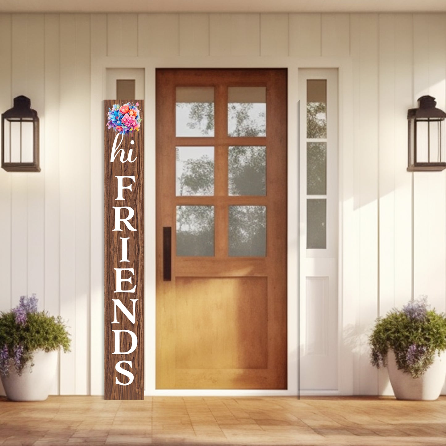 Welcome Your Guests with a Warm Touch: 72in Foldable "Hi Friends" Brown Porch Sign, Perfect Outdoor Decor for All Seasons