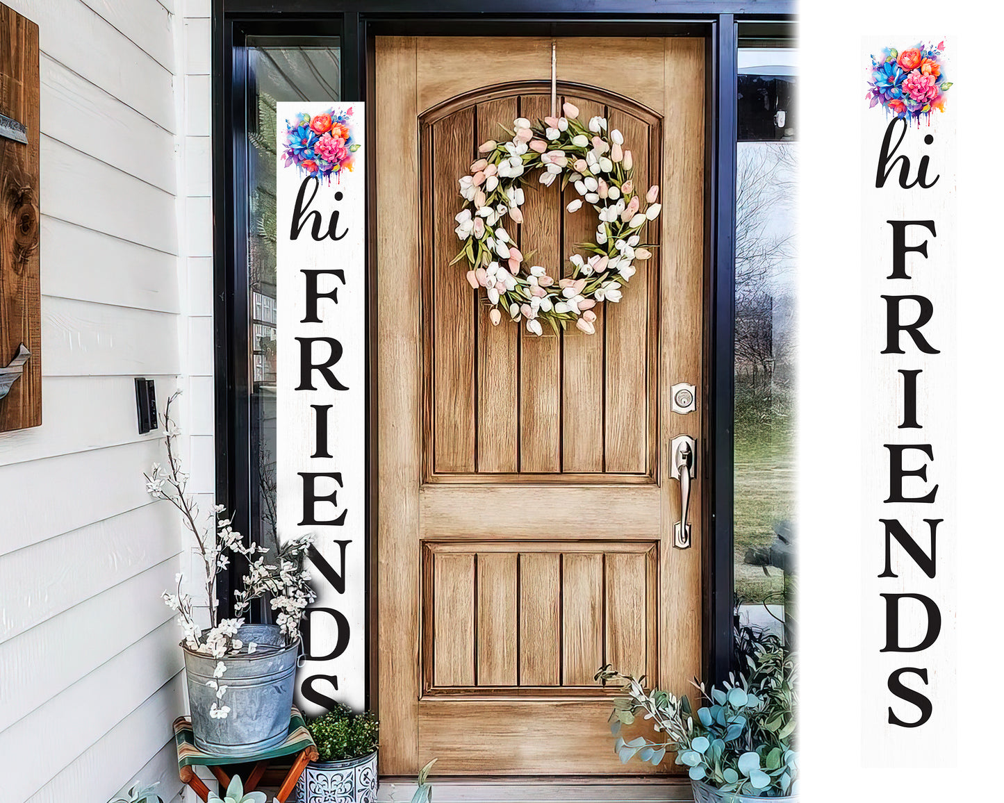 Welcome Your Guests with a Warm Touch: 72in Foldable "Hi Friends" White Porch Sign, Perfect Outdoor Decor for All Seasons