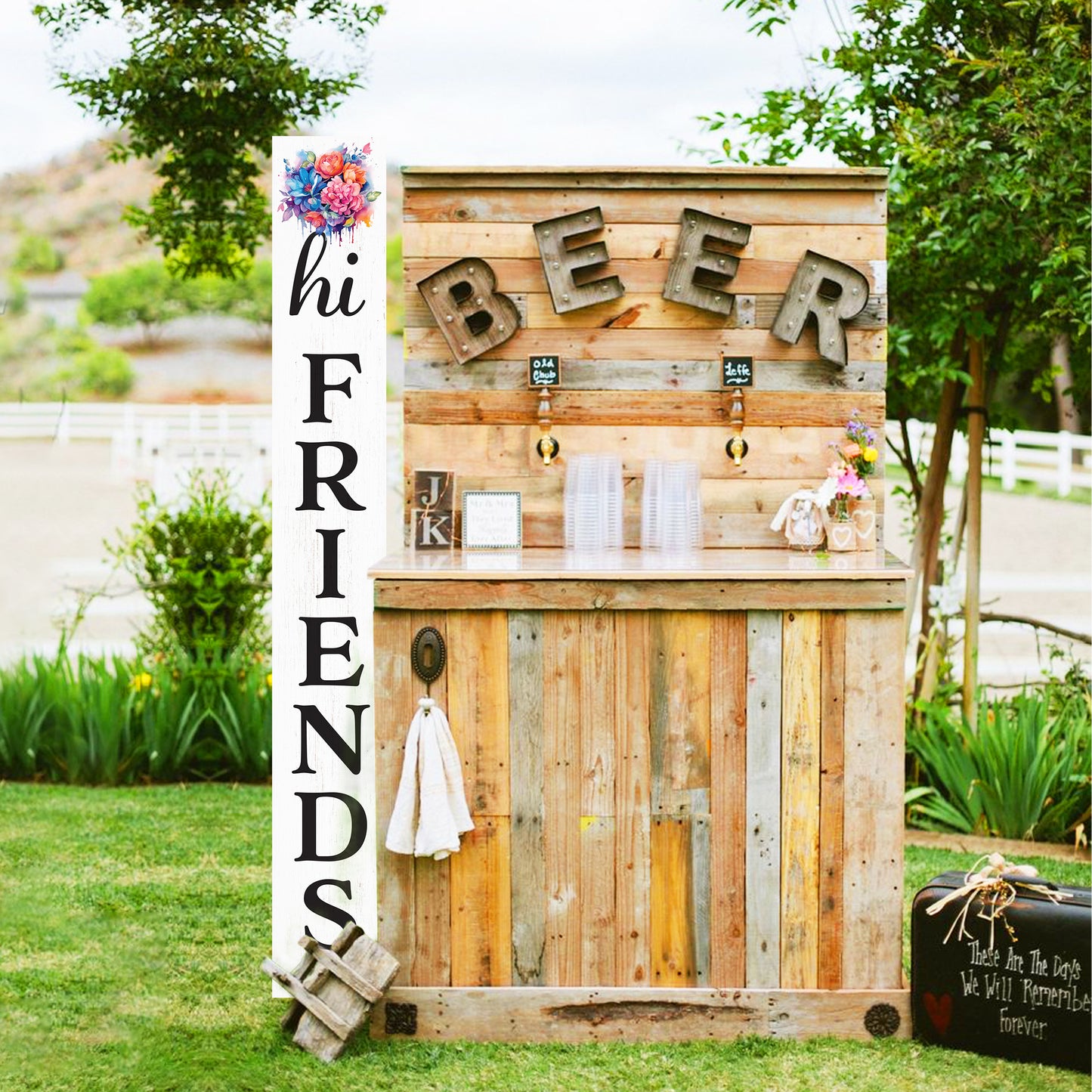Welcome Your Guests with a Warm Touch: 72in Foldable "Hi Friends" White Porch Sign, Perfect Outdoor Decor for All Seasons