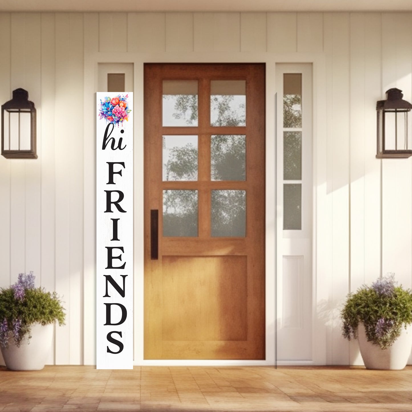Welcome Your Guests with a Warm Touch: 72in Foldable "Hi Friends" White Porch Sign, Perfect Outdoor Decor for All Seasons