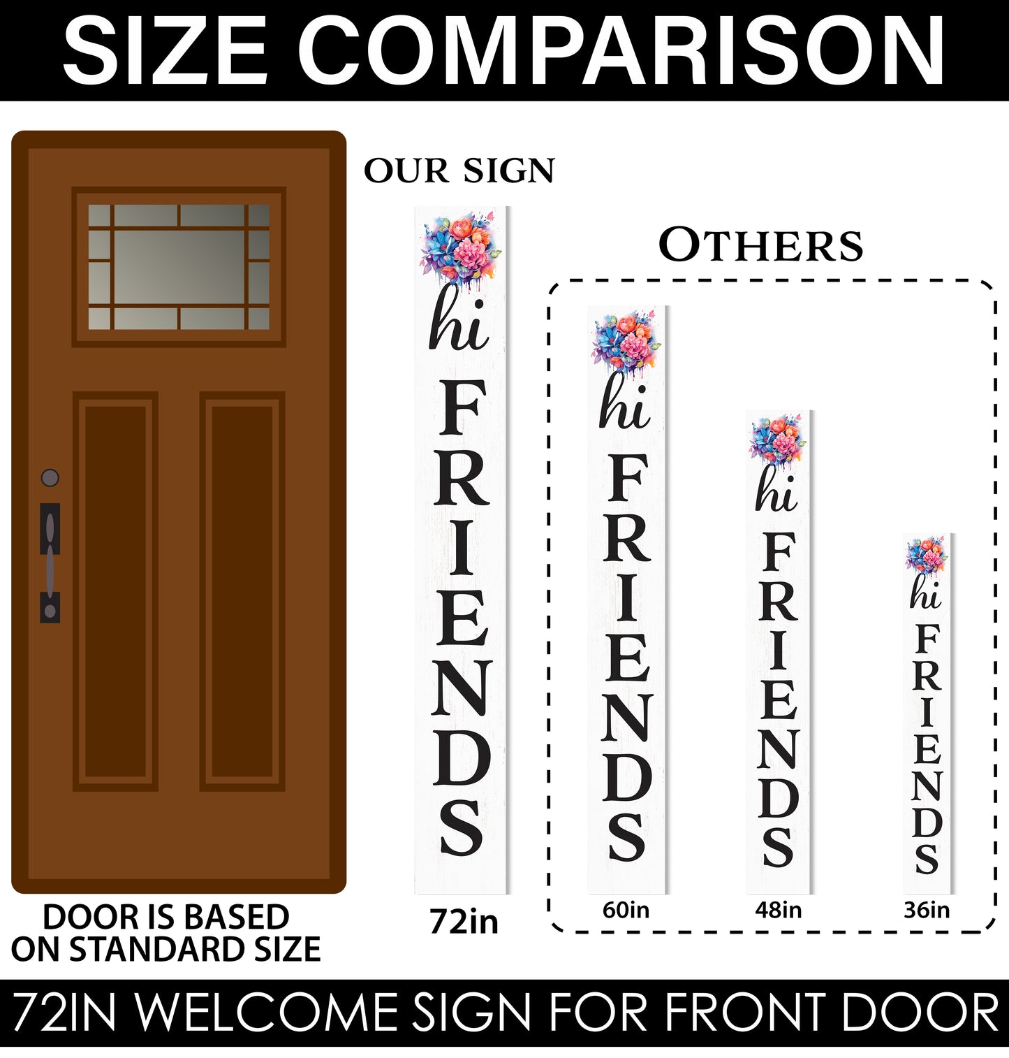 Welcome Your Guests with a Warm Touch: 72in Foldable "Hi Friends" White Porch Sign, Perfect Outdoor Decor for All Seasons