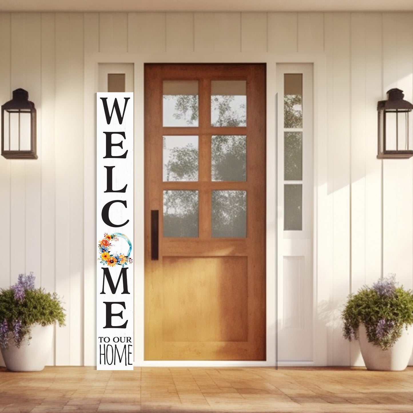 72In Welcome To Our Home With Watercolor Color Wreath Foldable White Welcome Sign For Front Door Porch Decor