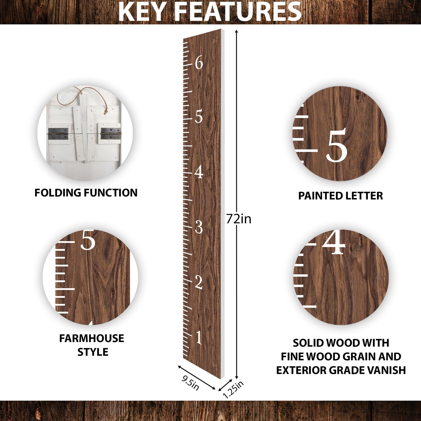 6ft Growth Chart Ruler - Brown, Playroom Decor, Wall Ruler, Wood Growth Chart, Nursery Decor Signs, Kids Wall Art, Toddler Bedroom Decor