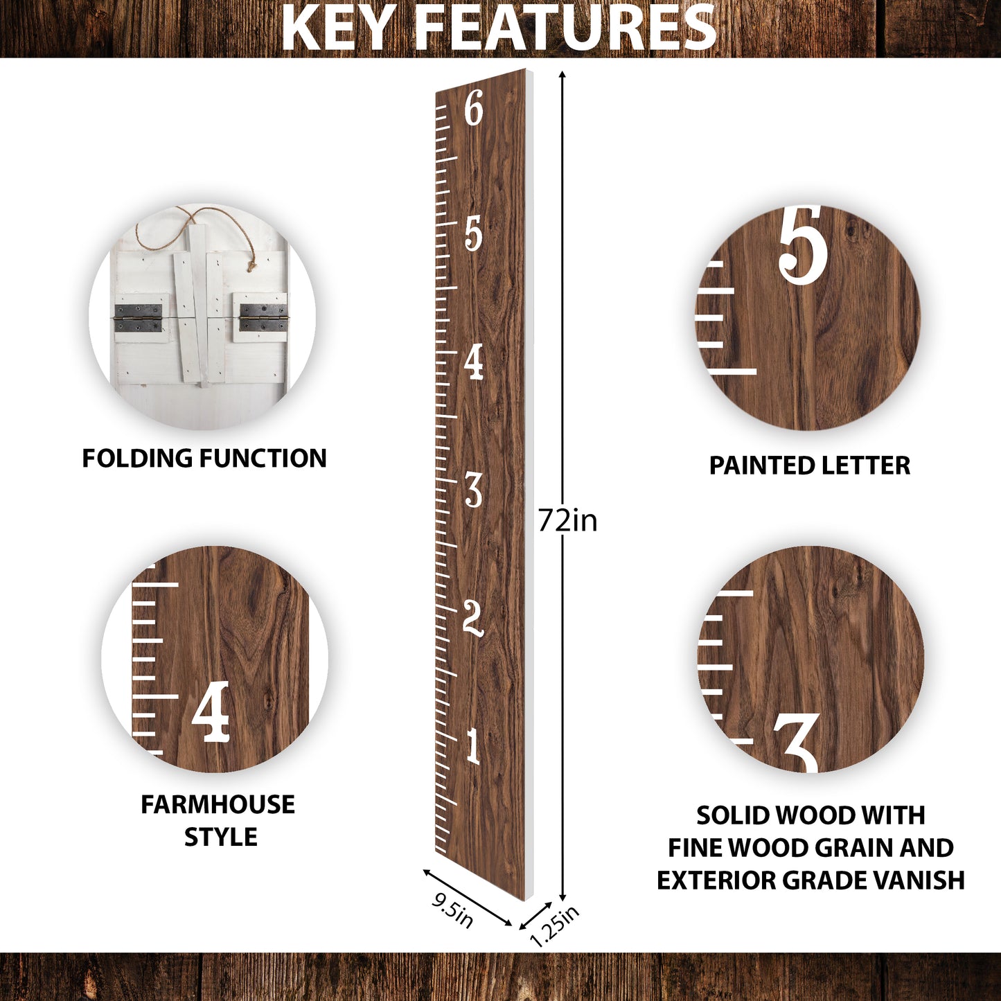 6ft Brown Growth Chart Ruler - Playroom Decor, Wall Ruler, Wood Growth Chart, Nursery Decor Signs, Kids Wall Art, Toddler Bedroom