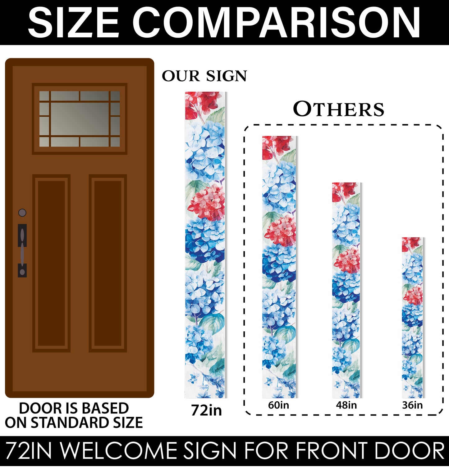 72in 4th of July Floral Sign | Patriotic Wooden Porch Decor | Vertical Floral Designs | Independence Day Outdoor Decor
