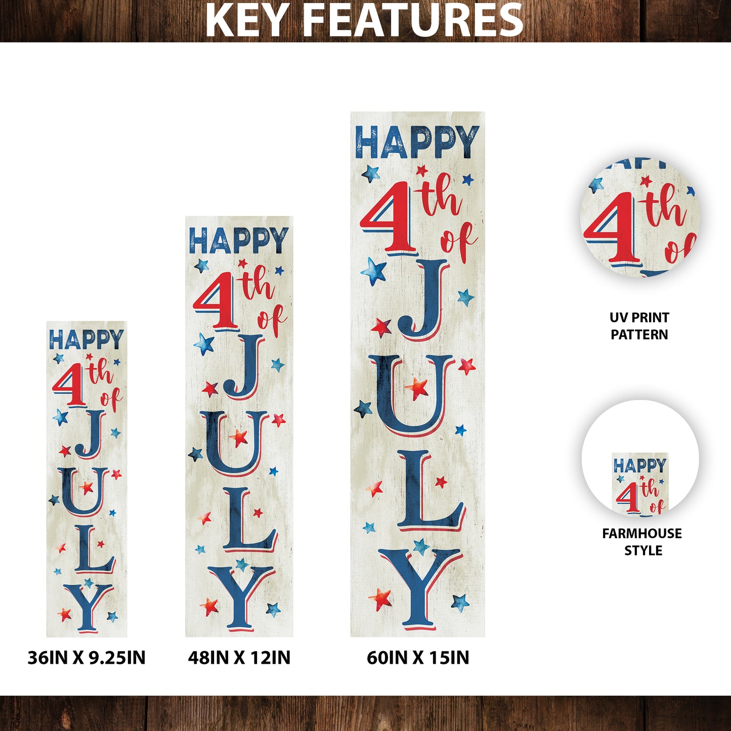 Happy 4th of July Porch Sign | Multi Sizes | UV Print | Patriotic Decor | Perfect for Outdoor Decor, Yard Art, and Garden Decorations