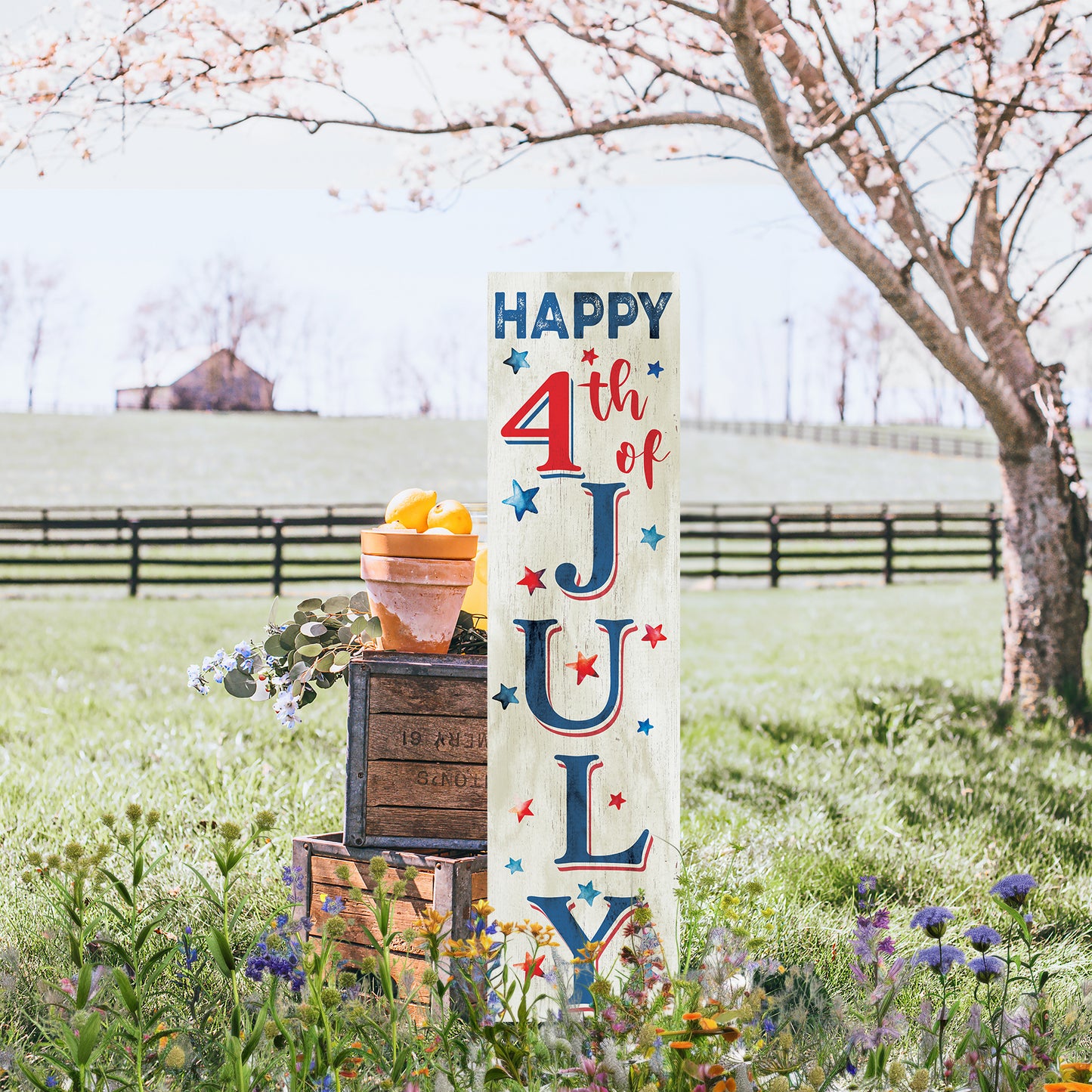 Happy 4th of July Porch Sign | Multi Sizes | UV Print | Patriotic Decor | Perfect for Outdoor Decor, Yard Art, and Garden Decorations