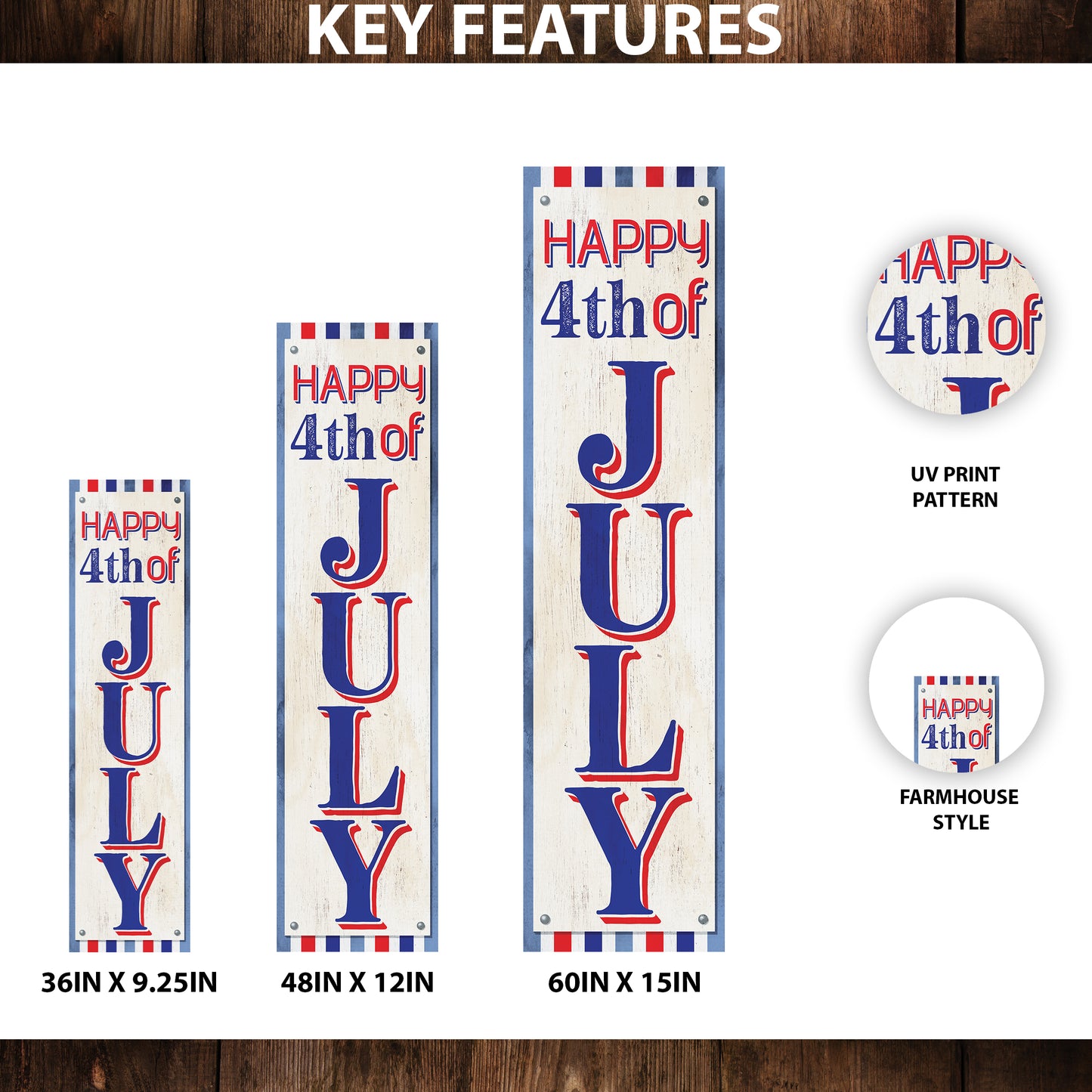 Celebrate the 4th of July with a Wooden Happy Porch Sign for Your Front Door | Multi Sizes | UV Print | Patriotic Decor