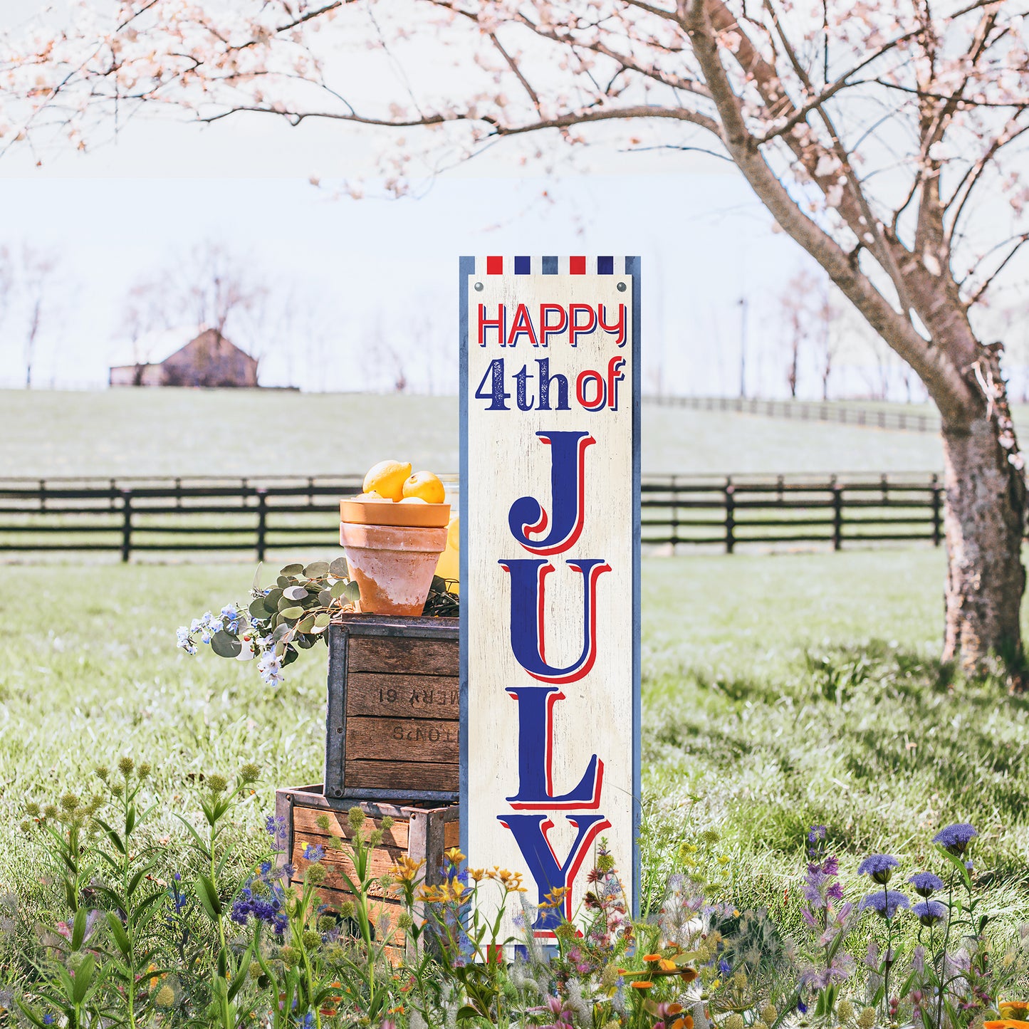 Celebrate the 4th of July with a Wooden Happy Porch Sign for Your Front Door | Multi Sizes | UV Print | Patriotic Decor