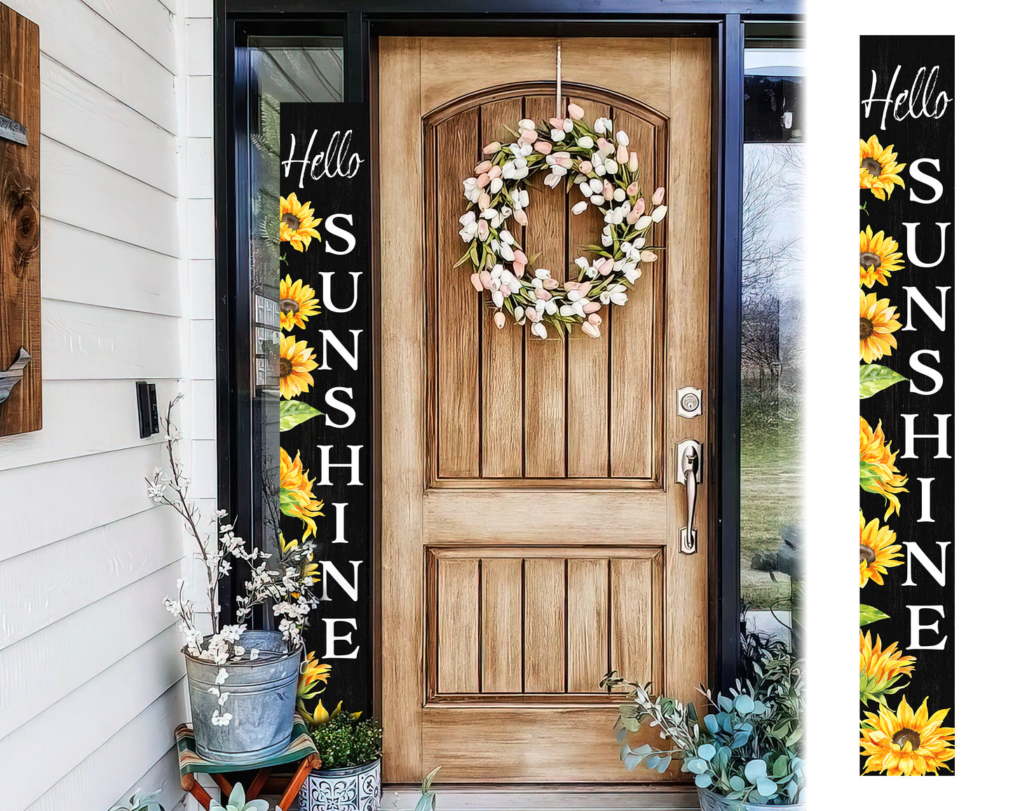 72In Sunflower Hello Sunshine Porch Sign, Charming Wooden Welcome Decor For Front Door, Rustic Vertical Garden Art, Seasonal Home Decoration