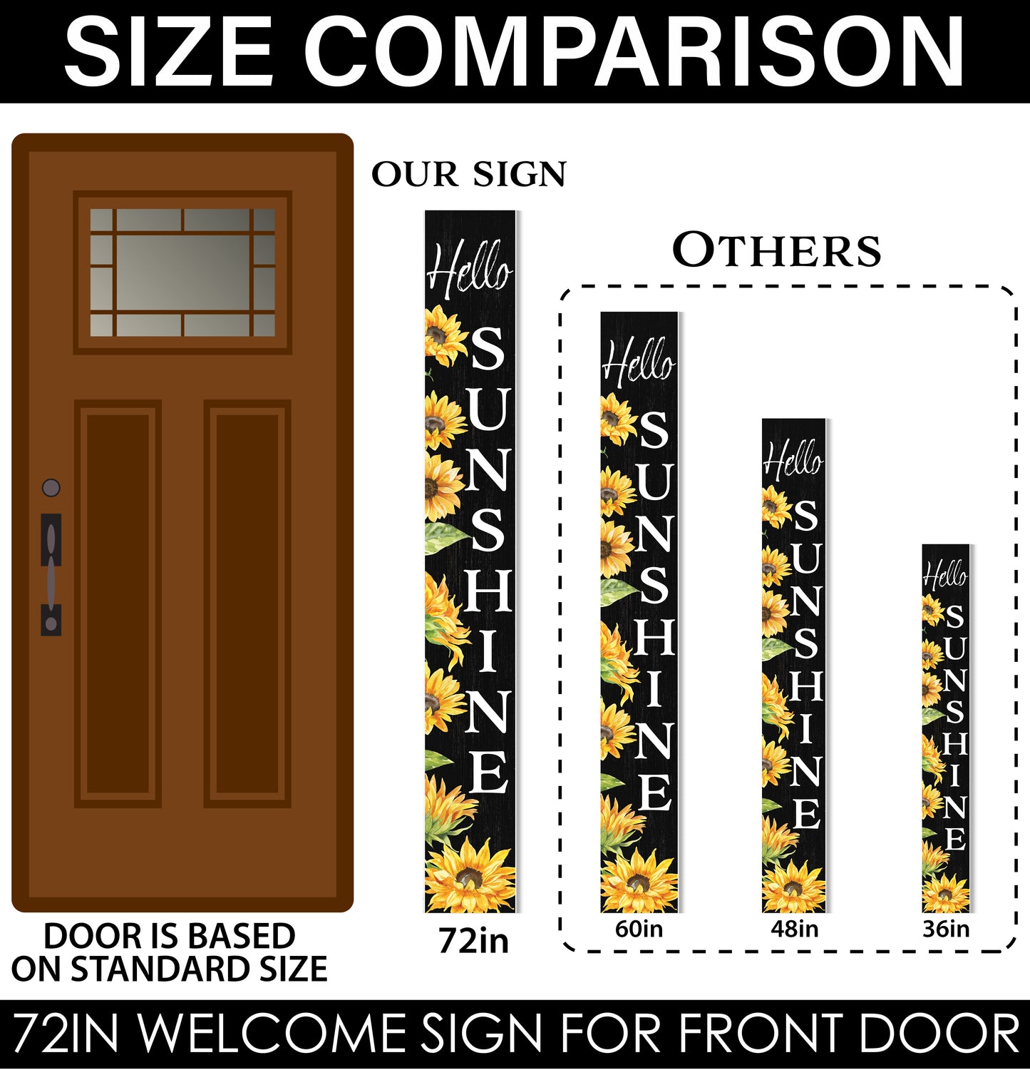 72In Sunflower Hello Sunshine Porch Sign, Charming Wooden Welcome Decor For Front Door, Rustic Vertical Garden Art, Seasonal Home Decoration