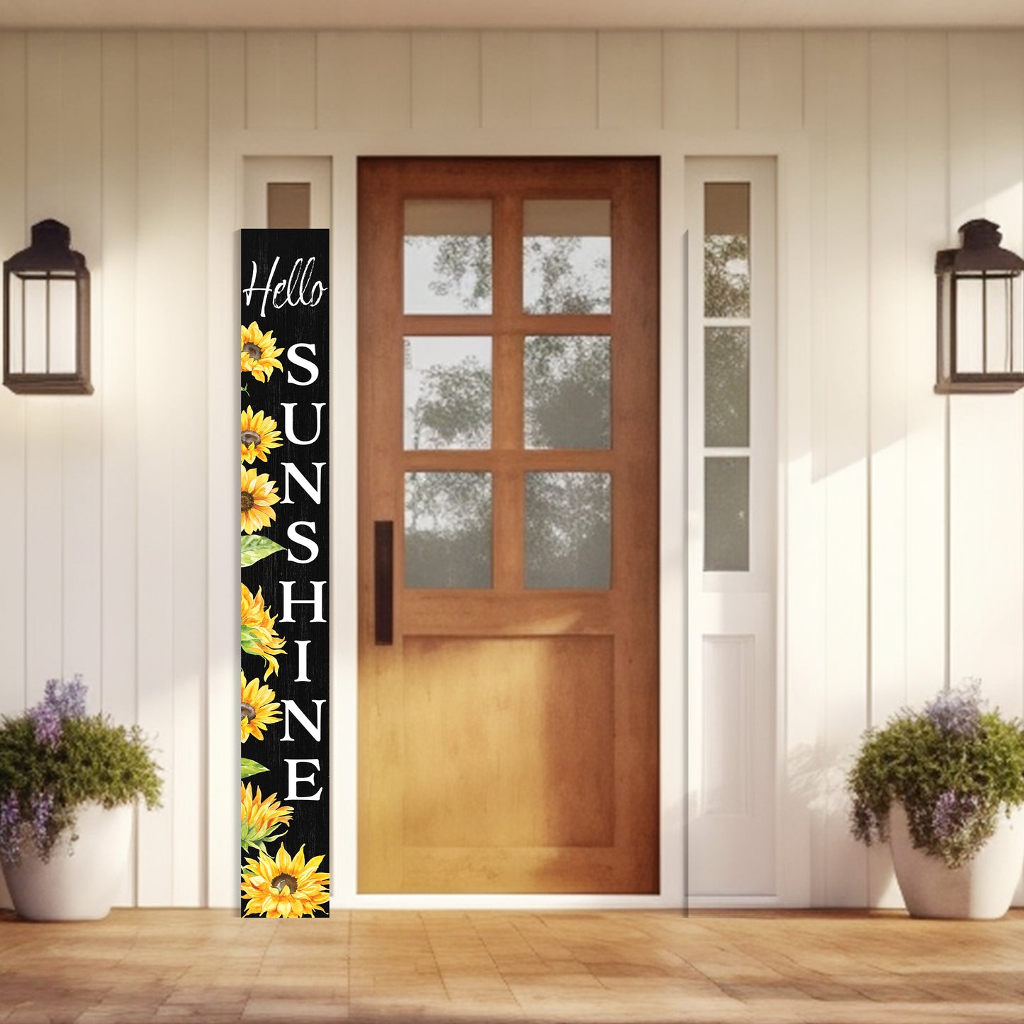 72In Sunflower Hello Sunshine Porch Sign, Charming Wooden Welcome Decor For Front Door, Rustic Vertical Garden Art, Seasonal Home Decoration