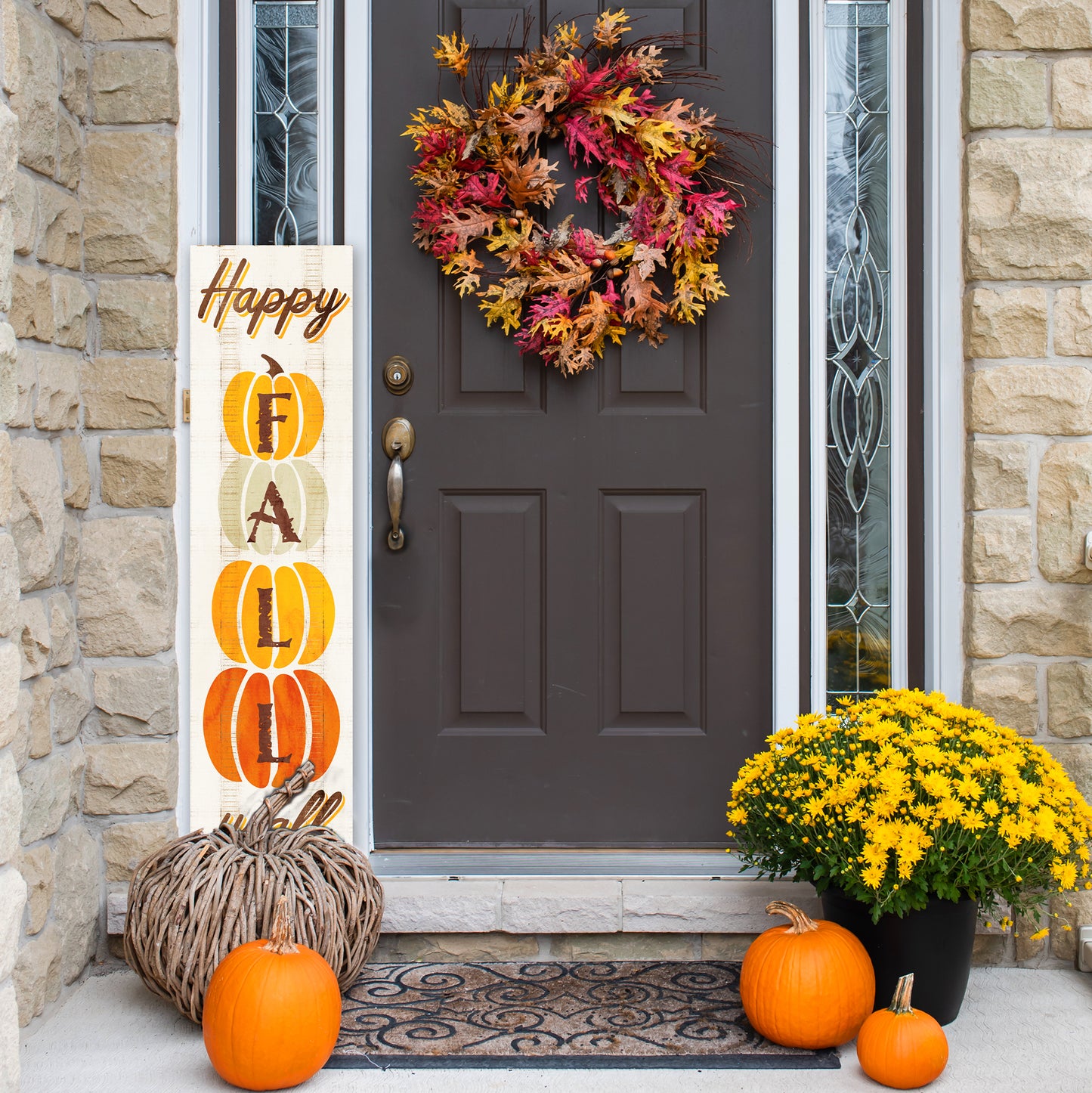 Happy Fall Y'all Wooden Porch Sign Seasonal Front Door Display | Perfect for Autumn Celebrations | Rustic Decor