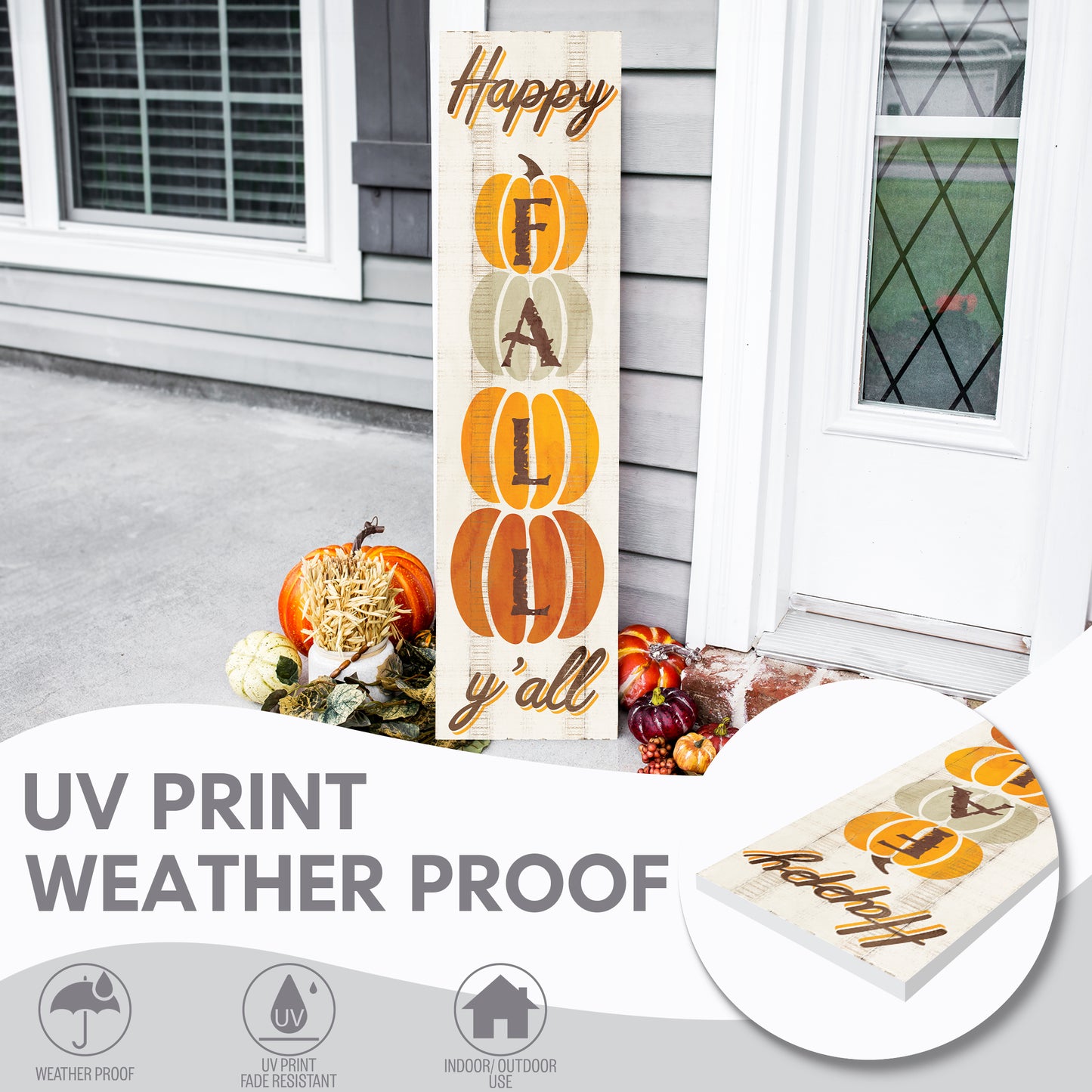 Happy Fall Y'all Wooden Porch Sign Seasonal Front Door Display | Perfect for Autumn Celebrations | Rustic Decor