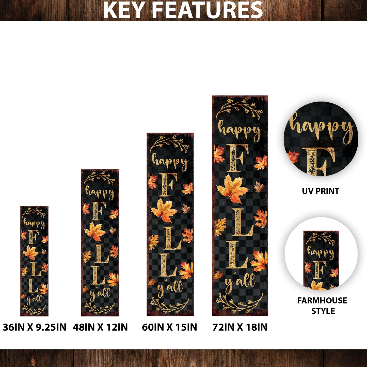 Happy Fall Y’all Porch Sign – Vertical Welcome Board with Buffalo Plaid – Autumn Front Porch & Farmhouse Entryway Decoration