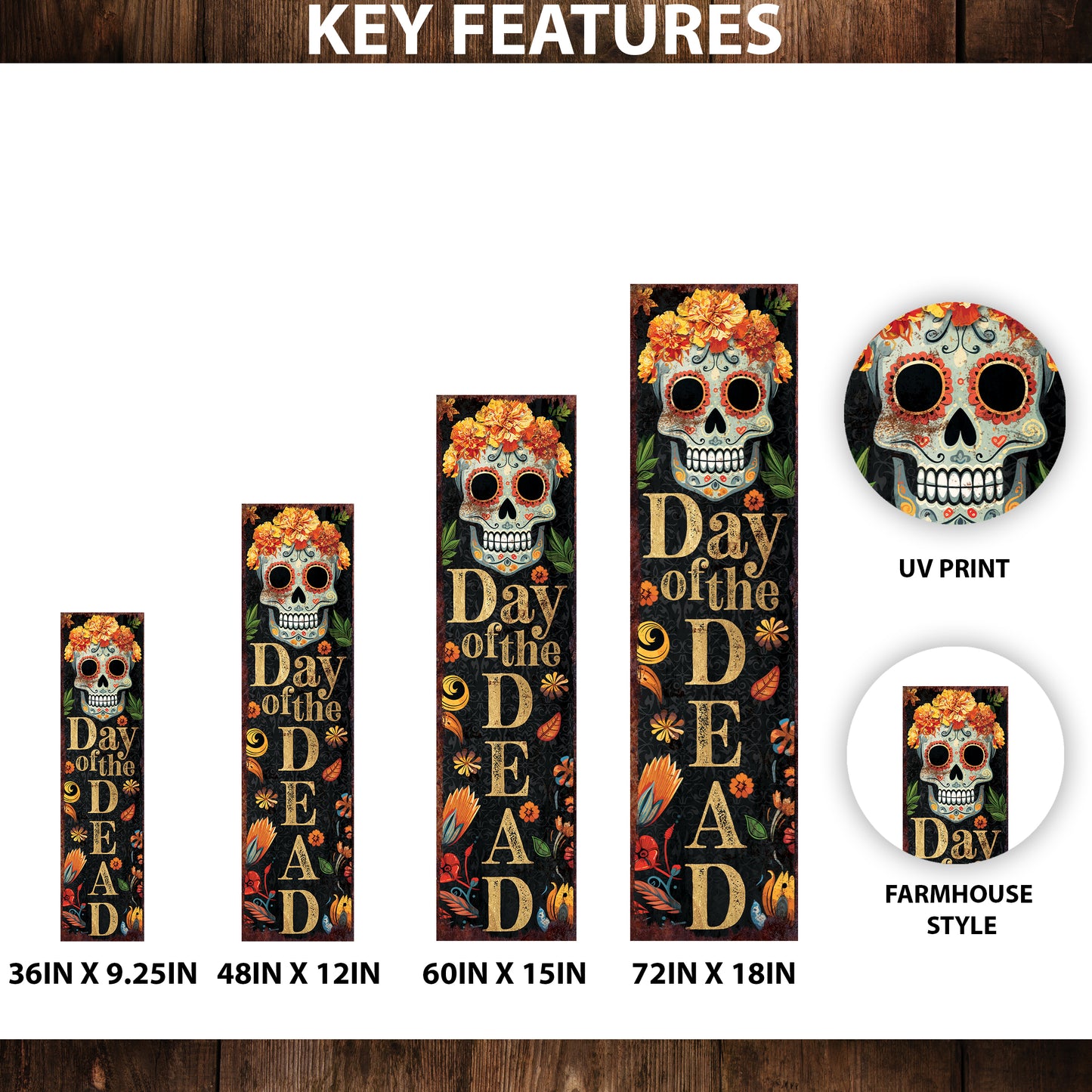 Day of the Dead Sugar Skull Porch Sign - Dia De Los Muertos Front Porch Sign, Rustic Modern Farmhouse Entryway Decor