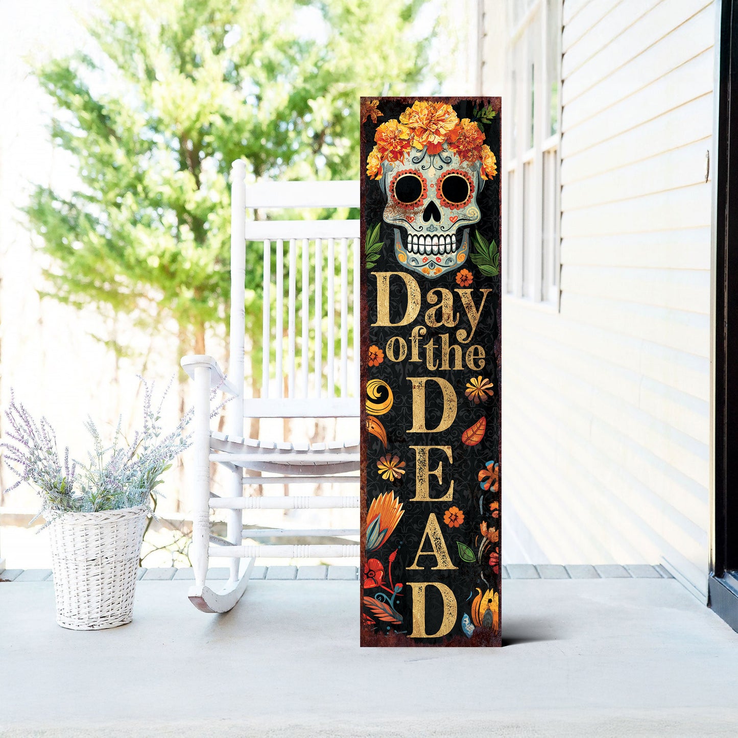 Day of the Dead Sugar Skull Porch Sign - Dia De Los Muertos Front Porch Sign, Rustic Modern Farmhouse Entryway Decor