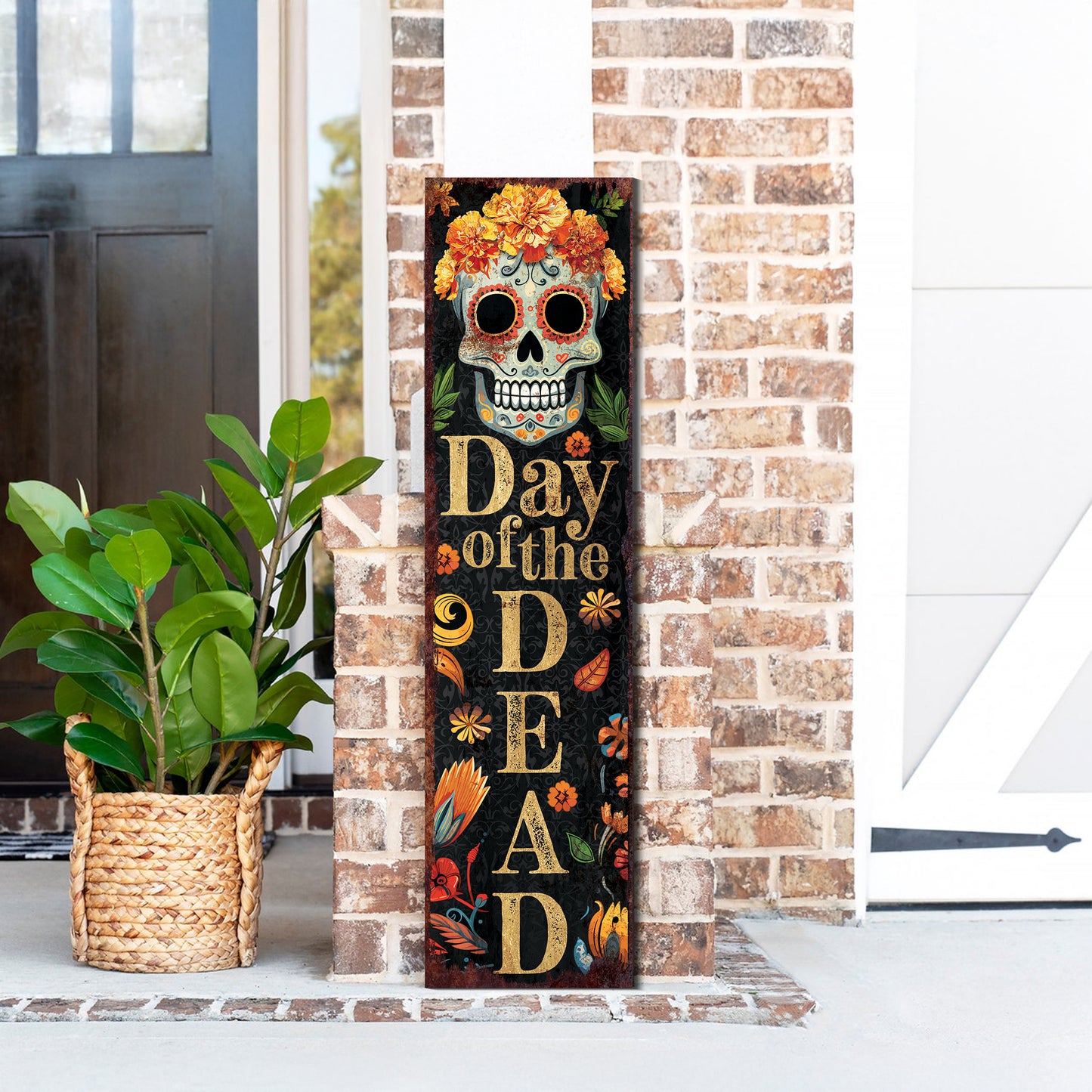 Day of the Dead Sugar Skull Porch Sign - Dia De Los Muertos Front Porch Sign, Rustic Modern Farmhouse Entryway Decor