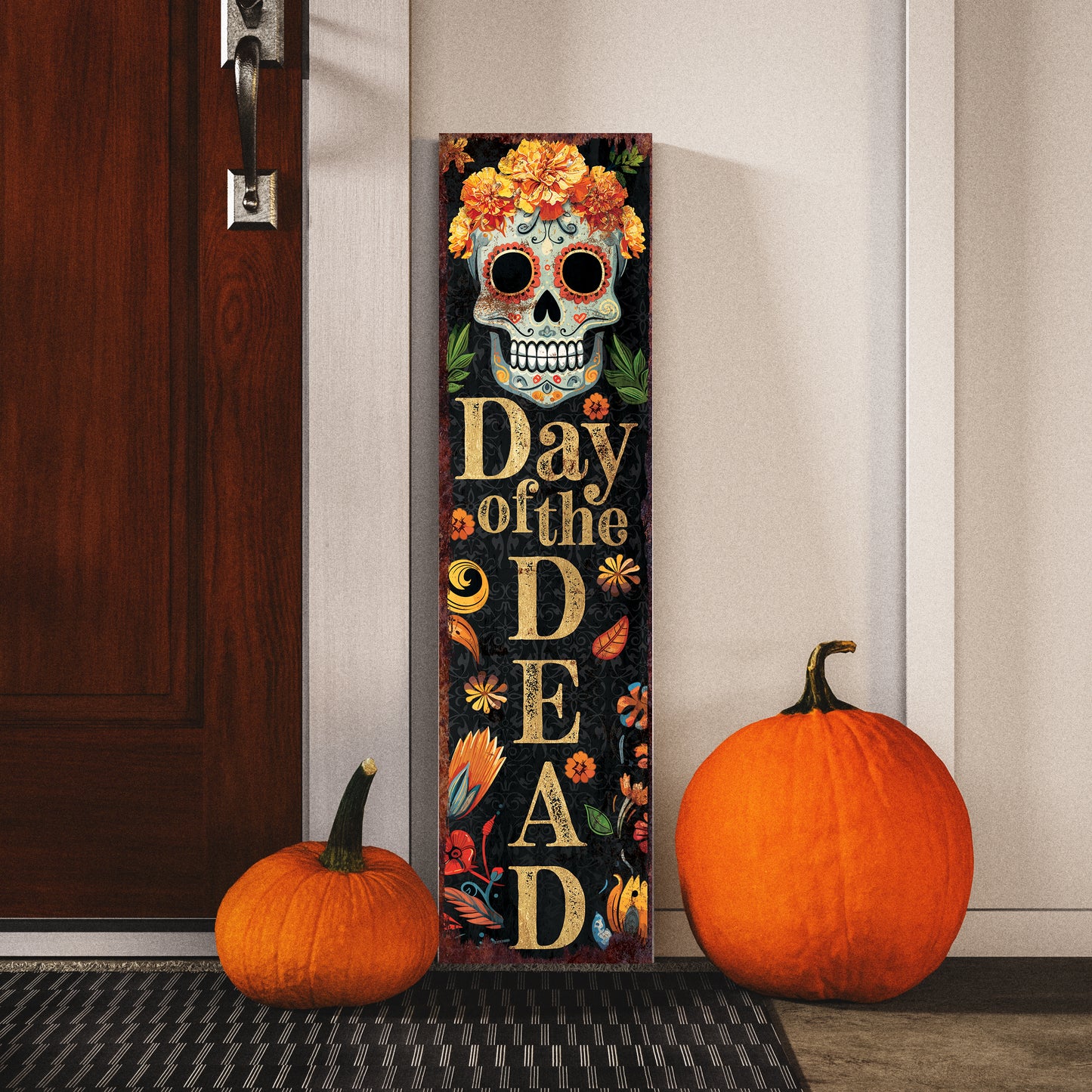 Day of the Dead Sugar Skull Porch Sign - Dia De Los Muertos Front Porch Sign, Rustic Modern Farmhouse Entryway Decor