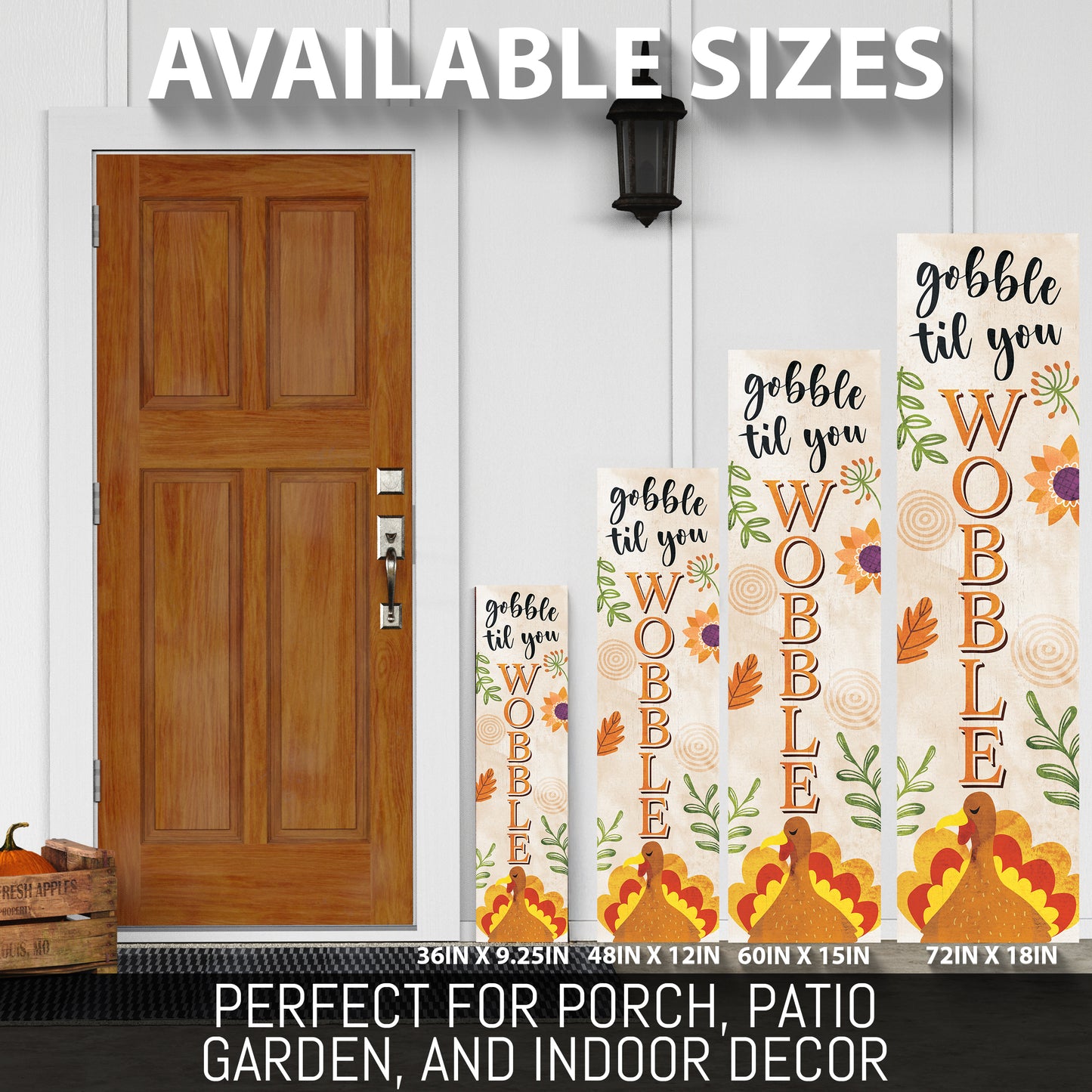 Fall Porch Sign – “Gobble Til You Wobble” Thanksgiving Front Porch Sign with Turkey Design | Rustic Autumn Farmhouse Outdoor & Indoor Decoration