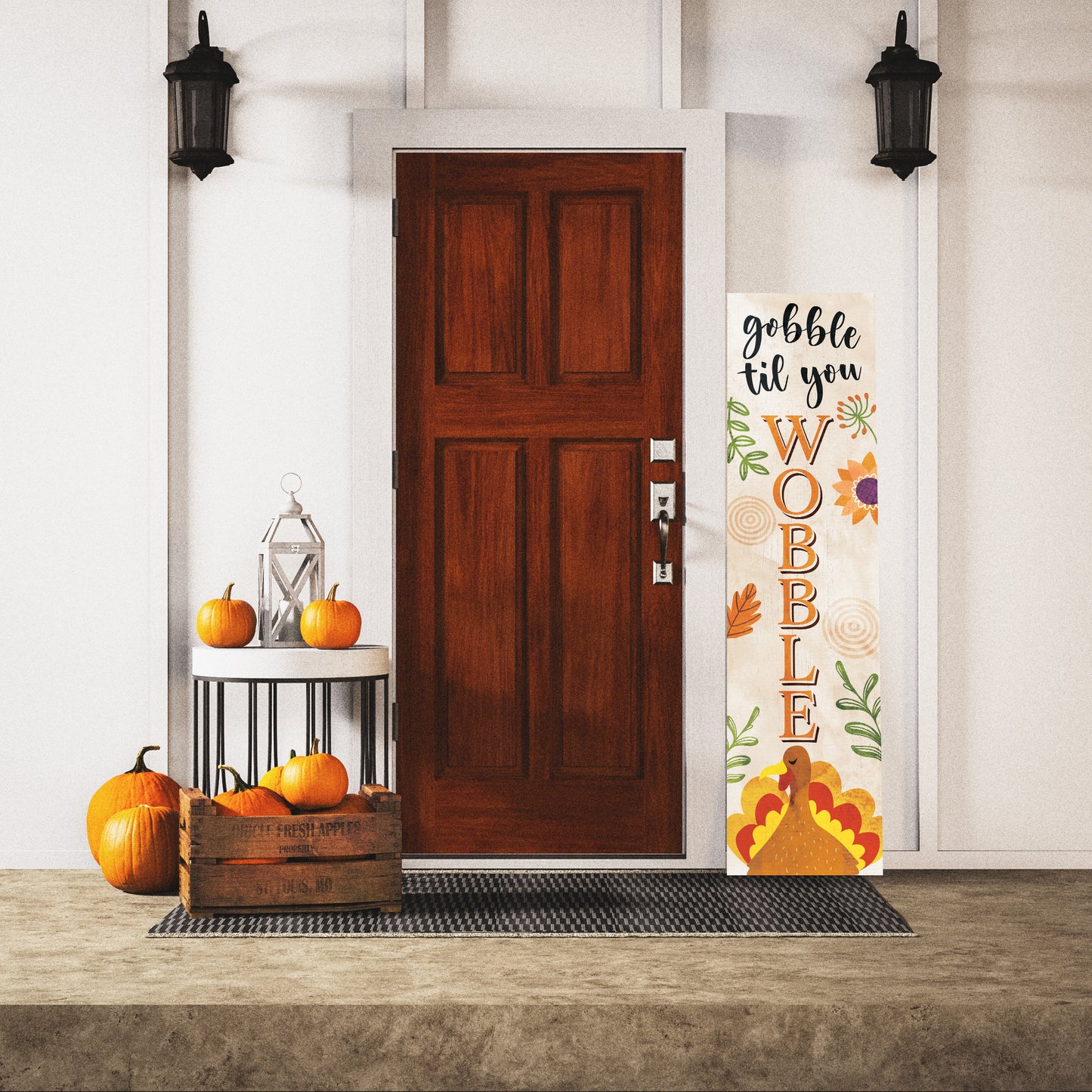 Fall Porch Sign – “Gobble Til You Wobble” Thanksgiving Front Porch Sign with Turkey Design | Rustic Autumn Farmhouse Outdoor & Indoor Decoration