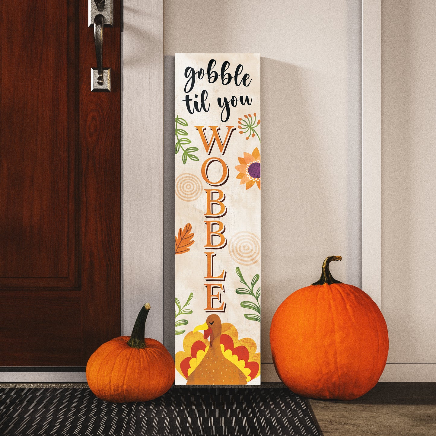 Fall Porch Sign – “Gobble Til You Wobble” Thanksgiving Front Porch Sign with Turkey Design | Rustic Autumn Farmhouse Outdoor & Indoor Decoration