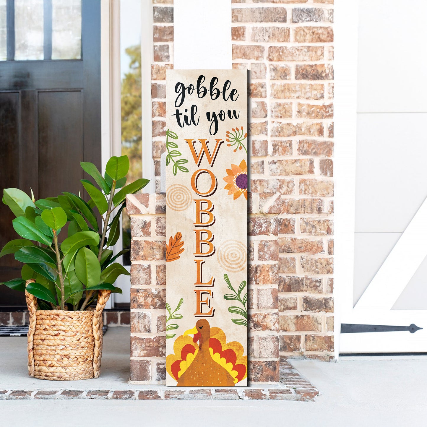 Fall Porch Sign – “Gobble Til You Wobble” Thanksgiving Front Porch Sign with Turkey Design | Rustic Autumn Farmhouse Outdoor & Indoor Decoration