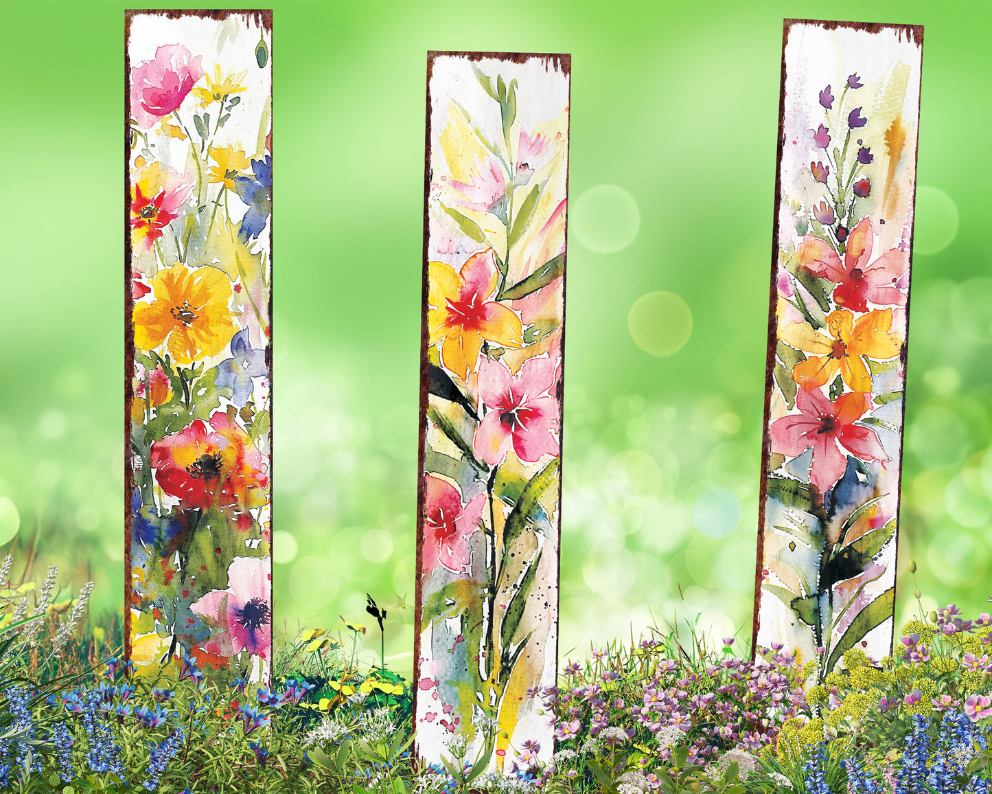 Spring Garden Stake | Watercolor Floral Decor | Ideal for Outdoor Decor, Yard Art, and Garden Decorations | 2 Size Options