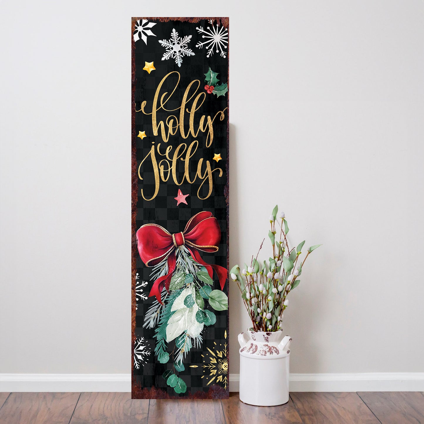 Christmas Holly Jolly Porch Sign | Festive Outdoor Entryway Welcome Decor