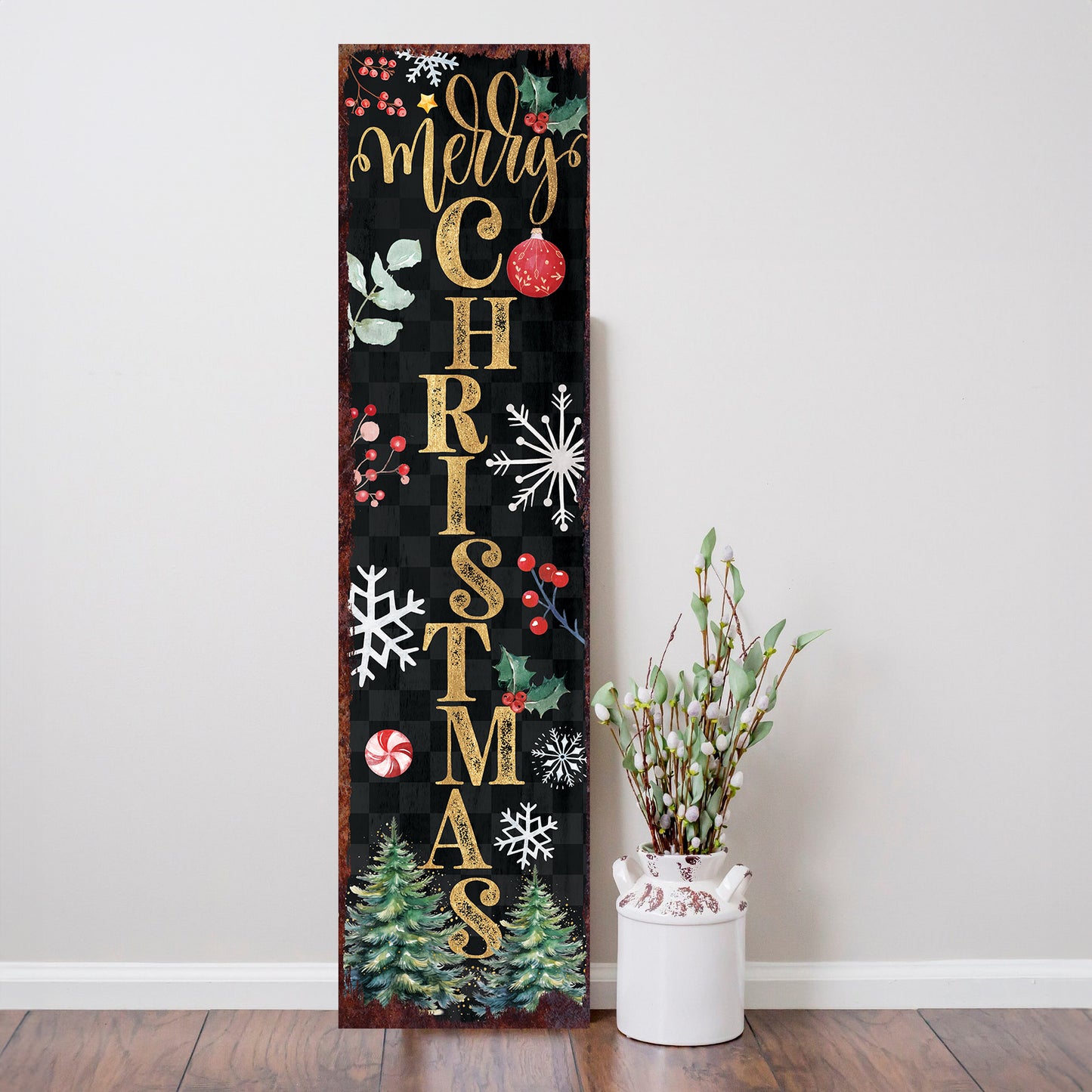 Festive Merry Christmas Porch Sign | Farmhouse Outdoor Welcome Decor