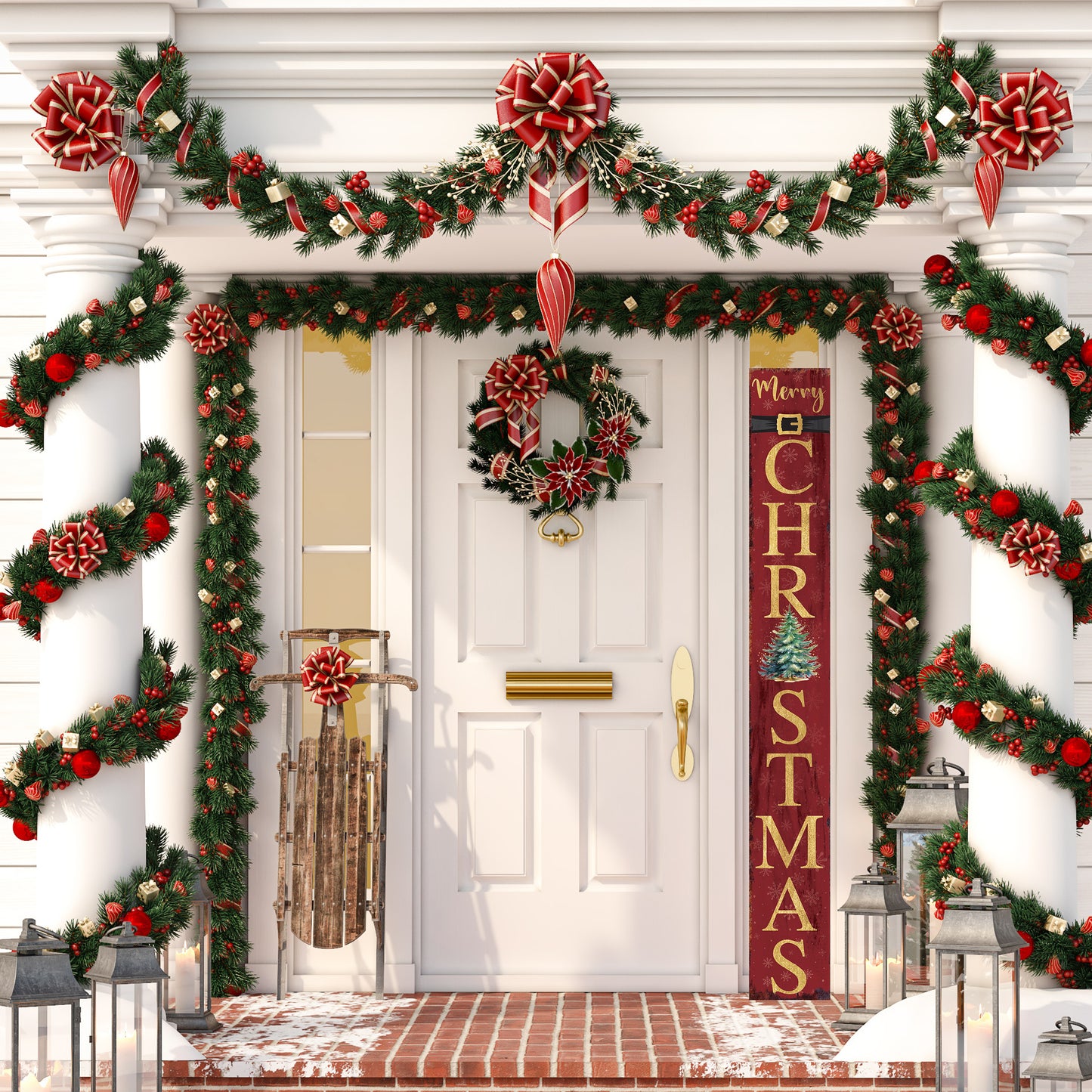72in Merry Christmas Sign for Front Porch - Vintage Christmas Decoration, Rustic Modern Farmhouse Entryway Christmas Decor for Front Door