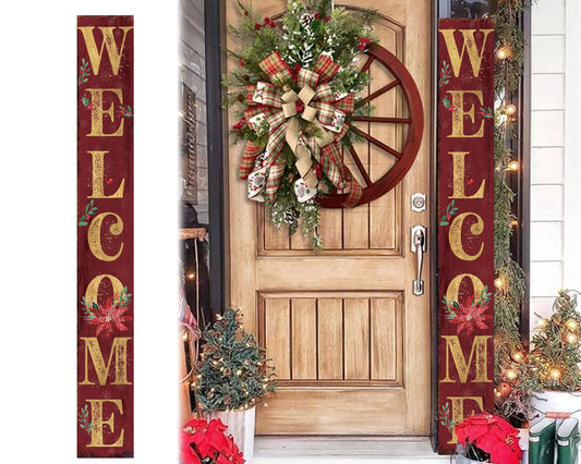 72" Red Welcome Christmas Porch Sign | Farmhouse Outdoor Holiday Decor Gift