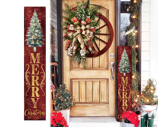 48in Merry Christmas Porch Sign | Rustic Red Farmhouse Outdoor Gift