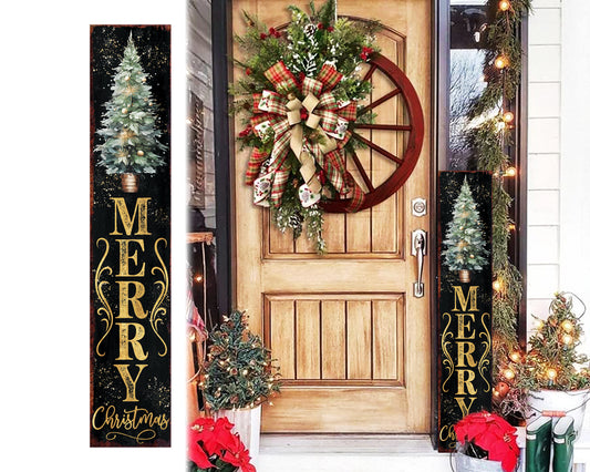 Black 4ft Merry Christmas Porch Sign - Rustic Farmhouse Outdoor Entryway Decor